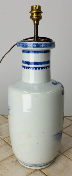 Lampe montée sur un vase chinois bleu et blanc:: France