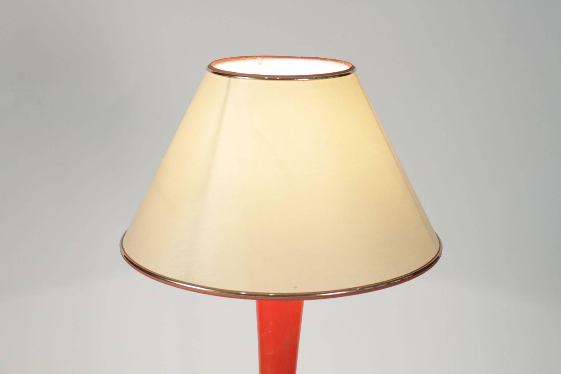 French Lamp of Wood Painted Orange and White, circa 1960, Midcentury Design For Sale