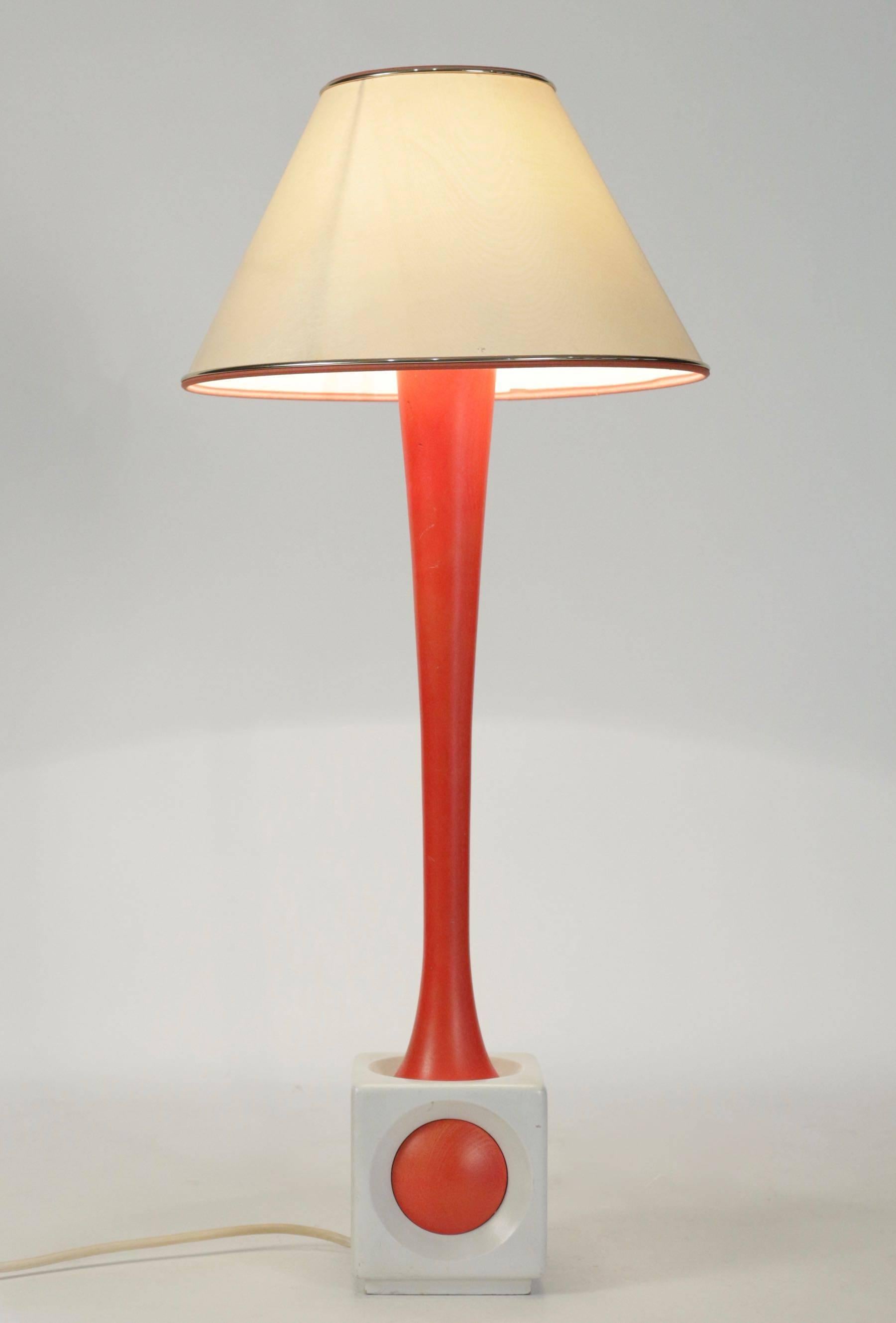 Lamp of Wood Painted Orange and White, circa 1960, Midcentury Design In Good Condition For Sale In Saint-Ouen, FR