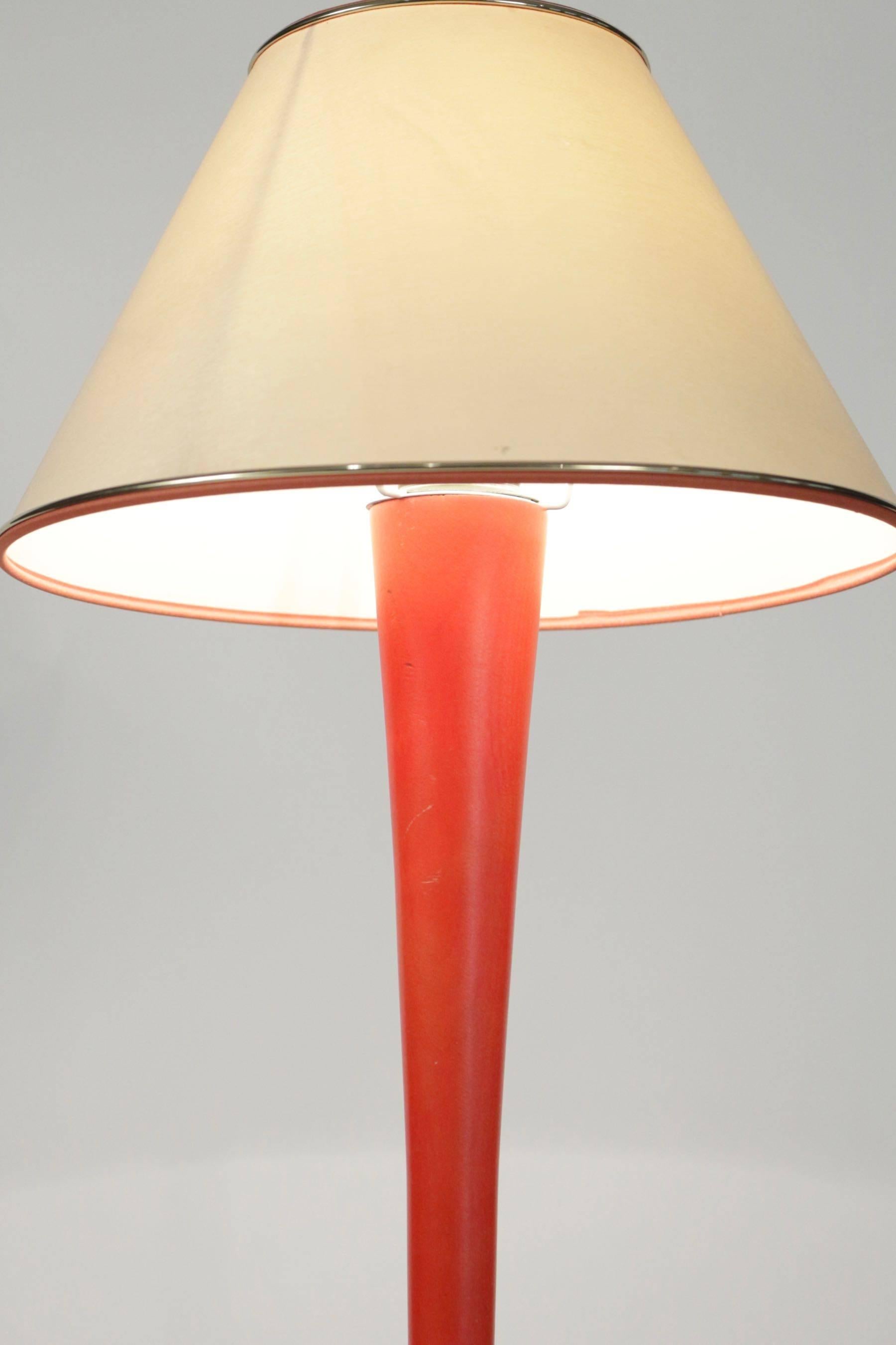 Mid-20th Century Lamp of Wood Painted Orange and White, circa 1960, Midcentury Design For Sale
