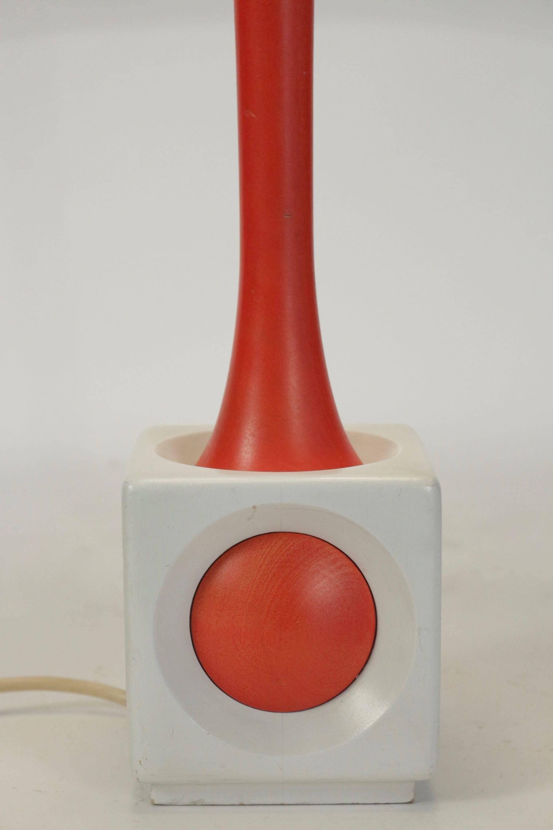 Lamp of Wood Painted Orange and White, circa 1960, Midcentury Design For Sale 1