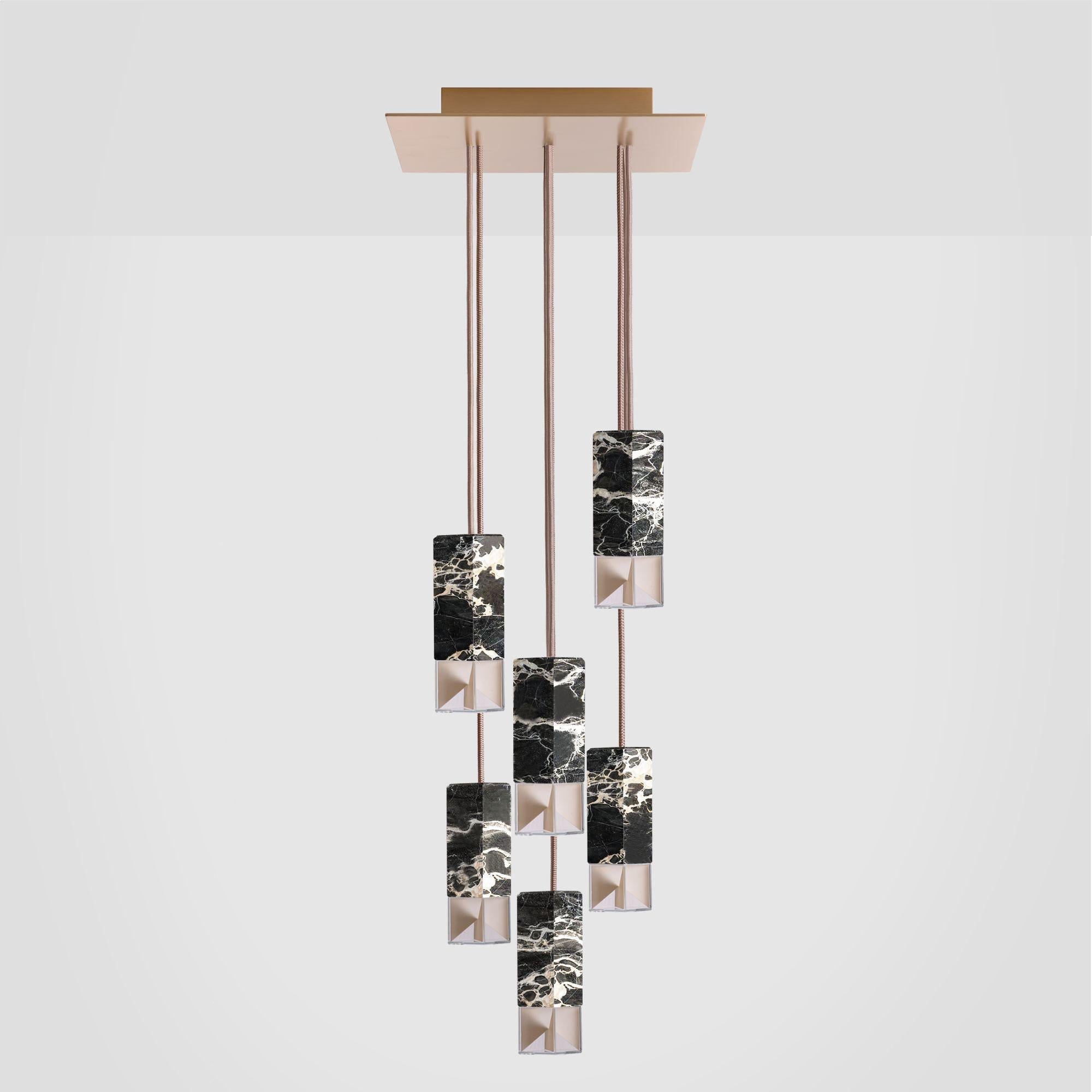 Modern Lamp One 6-Light Chandelier in Black Marble by Formaminima For Sale