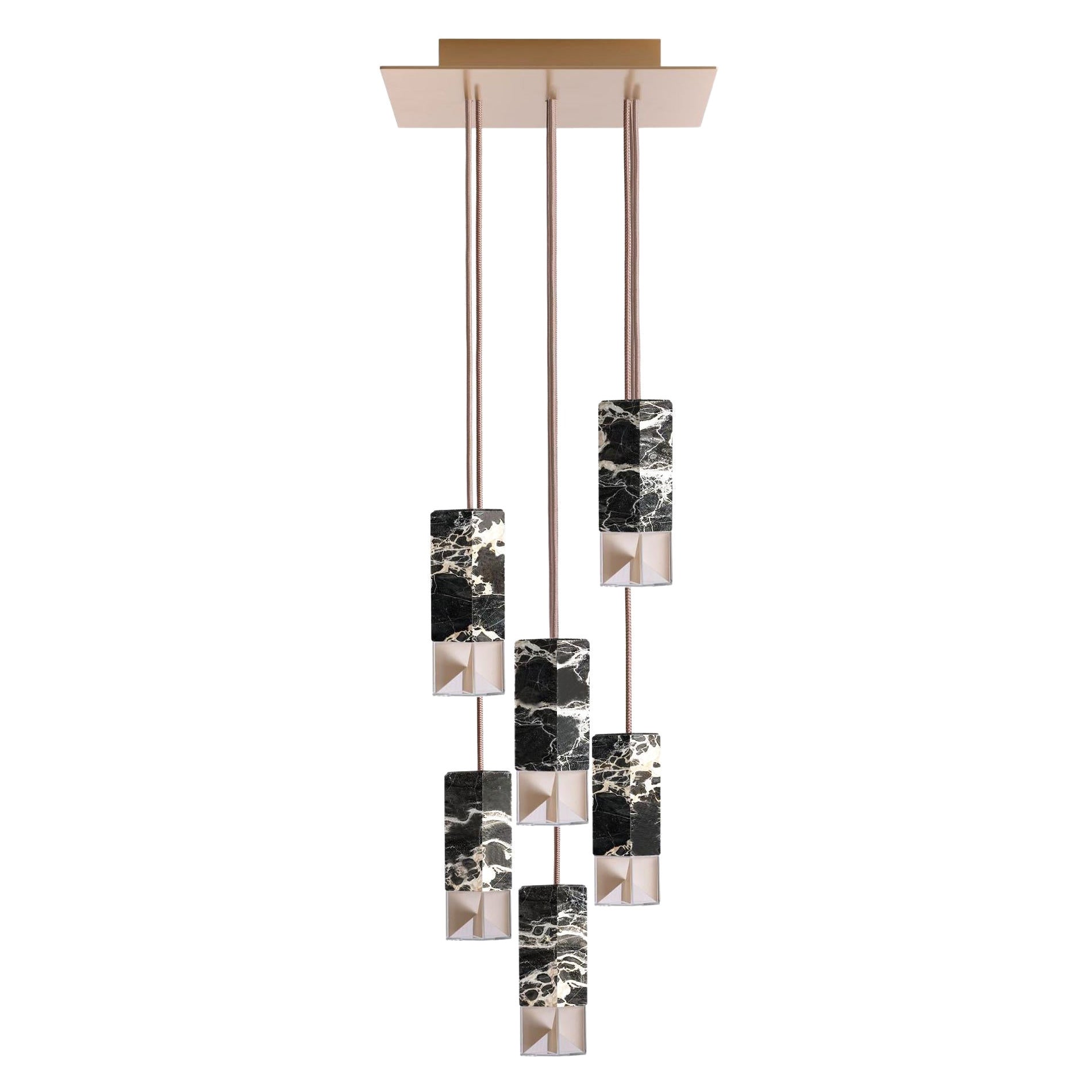 Lampe One 6-Licht-Kronleuchter aus schwarzem Marmor von Formaminima