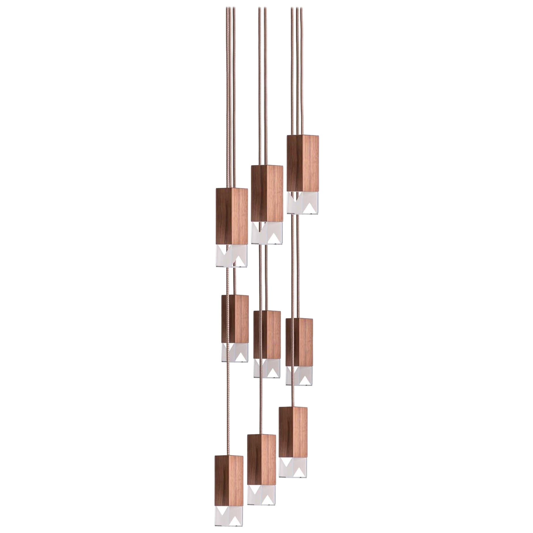 Lampe One 9-Licht-Kronleuchter aus Nussbaumholz von Formaminima im Angebot