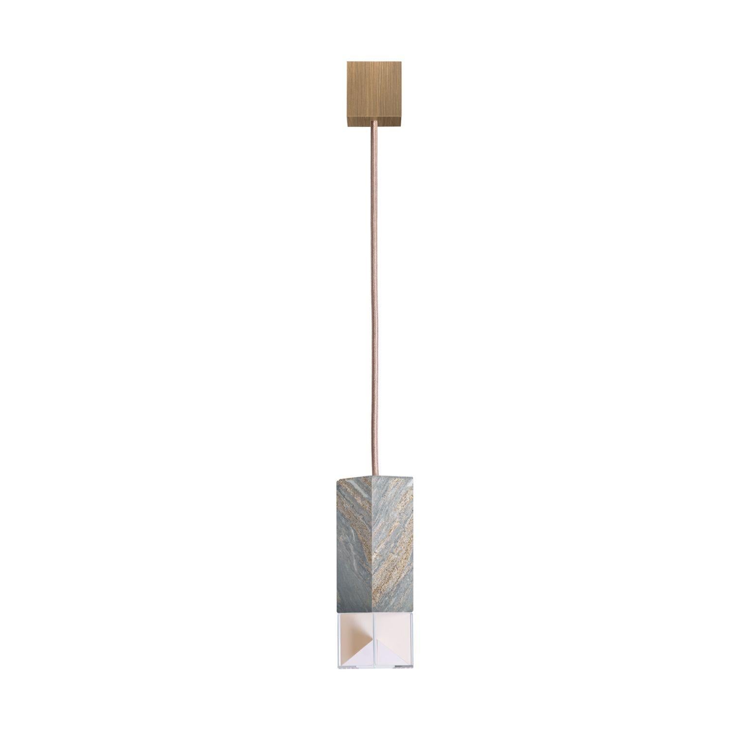 Lamp One Marble 01 Revamp Edition by Formaminima
Dimensions: D 5 x W 5 x H 17 cm.
Materials: Body lamp: handcrafted solid Palissandro Blu Nuvolato, polished finish, Crystal glass diffuser, Limoges porcelain sheets, biscuit-finish. Ceiling rose of