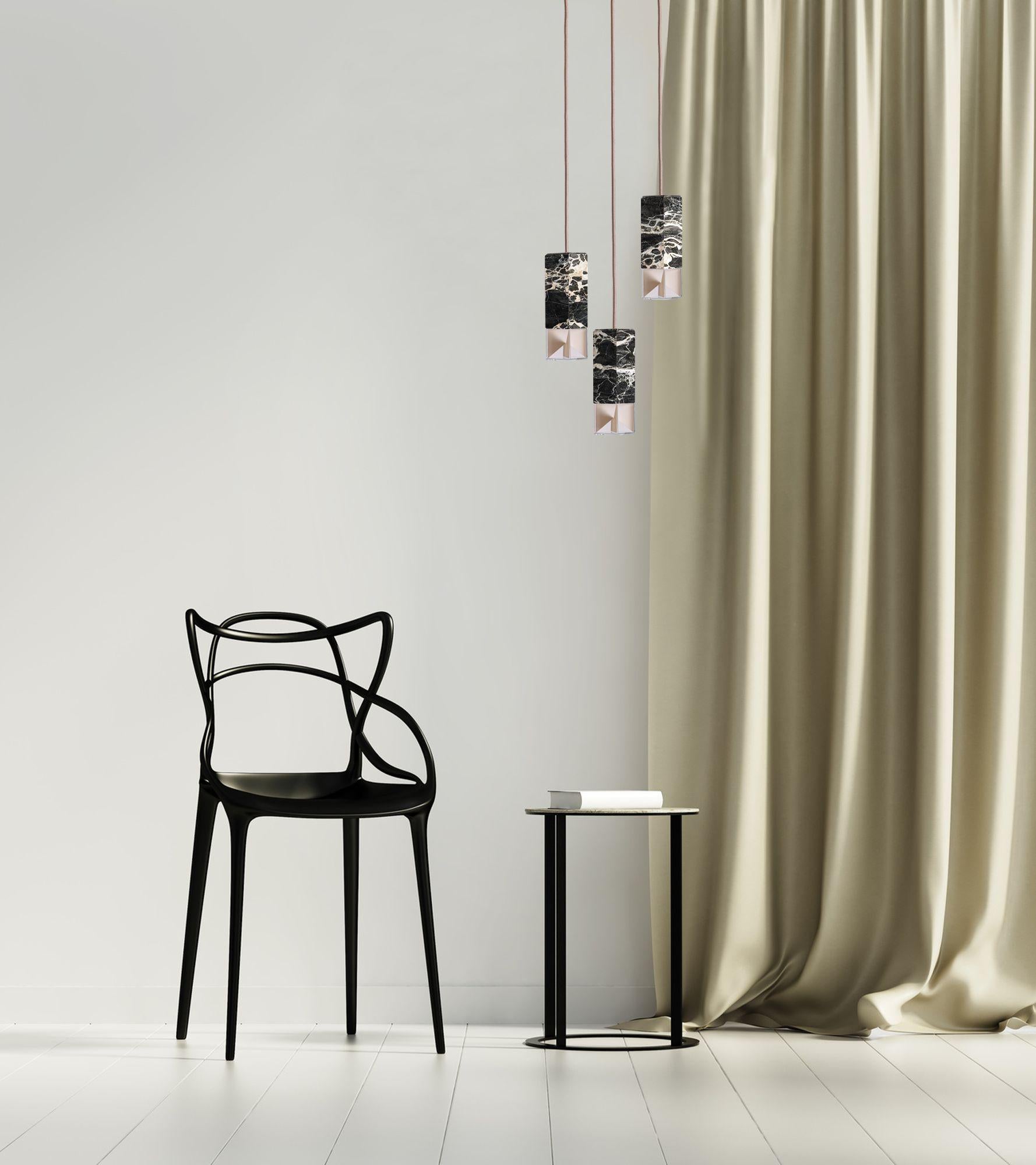 Modern Lamp One Trio Chandelier Black Marble Edition by Formaminima