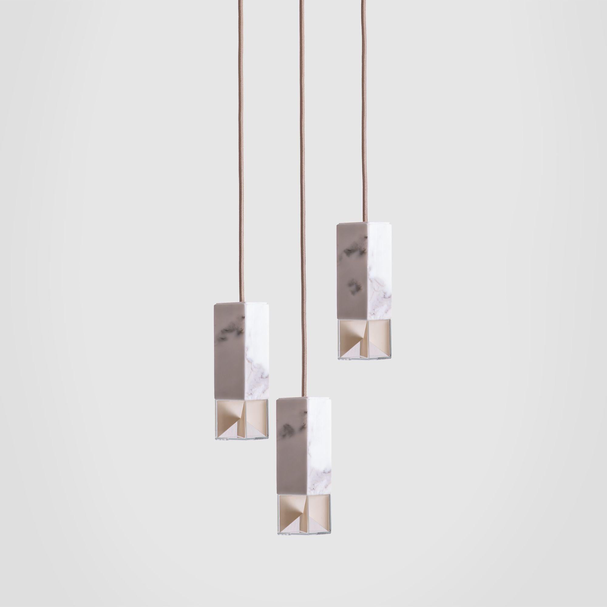 Lamp one trio chandelier in marble by Formaminima
Dimensions: 30 x 30 x H 68 cm
Materials: Marble

All our lamps can be wired according to each country. If sold to the USA it will be wired for the USA for instance

Light source supplied per