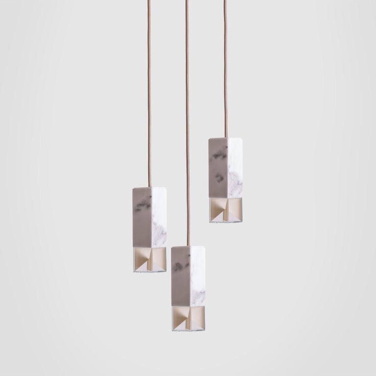 Lamp one trio chandelier in marble by Formaminima
Dimensions: 30 x 30 x H 68 cm
Materials: Marble

All our lamps can be wired according to each country. If sold to the USA it will be wired for the USA for instance

Light source supplied per