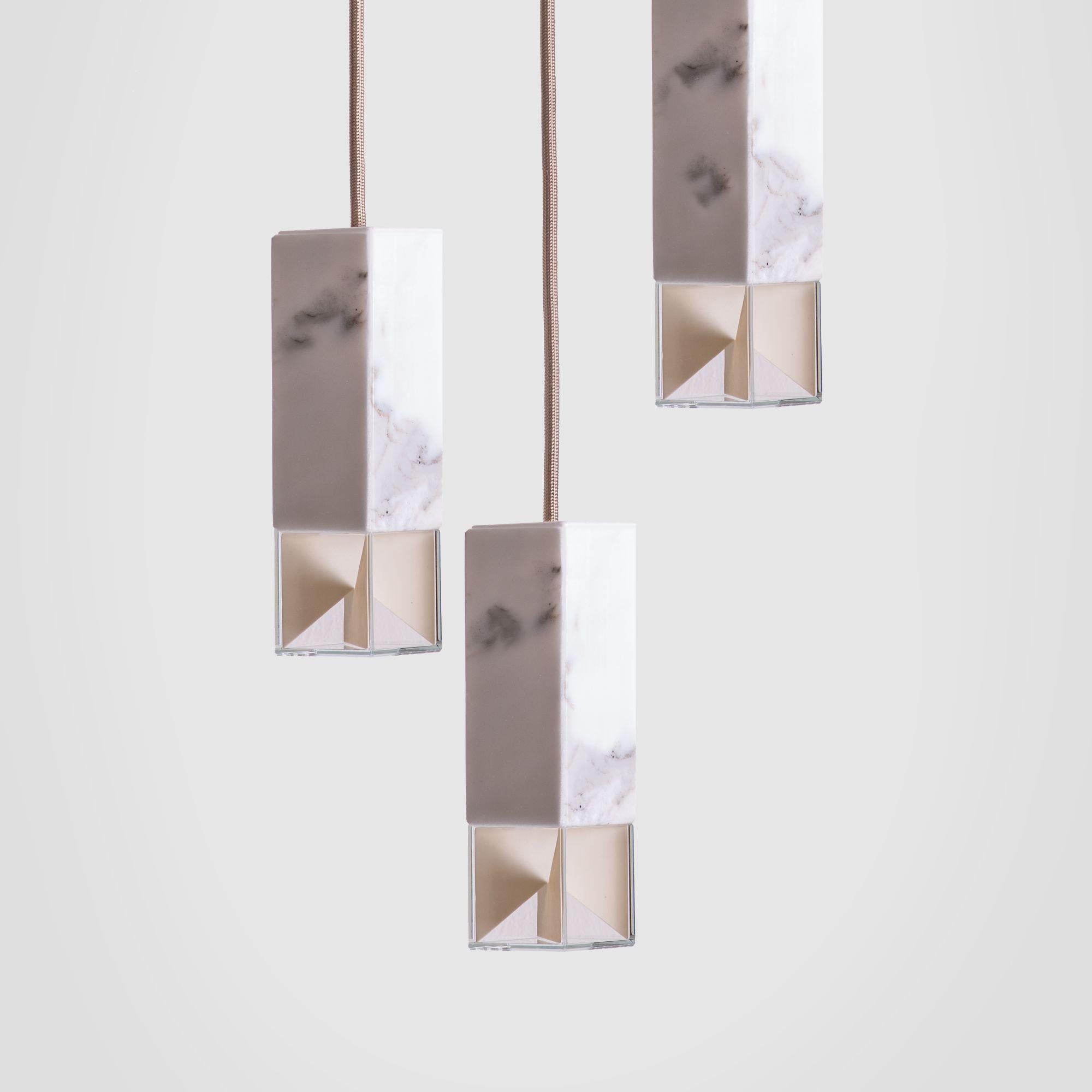 Modern Lamp One Trio Chandelier in Marble by Formaminima For Sale
