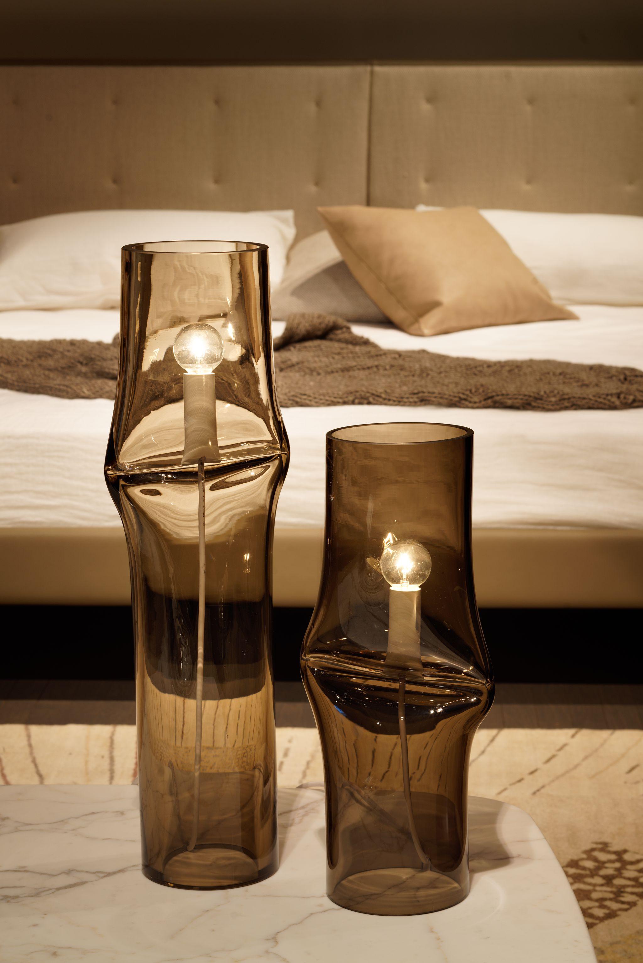 Organic Modern Lamp Pressed Smoked Glass Modern Japanese Design Table Floor by Lasvit 'Tall'
