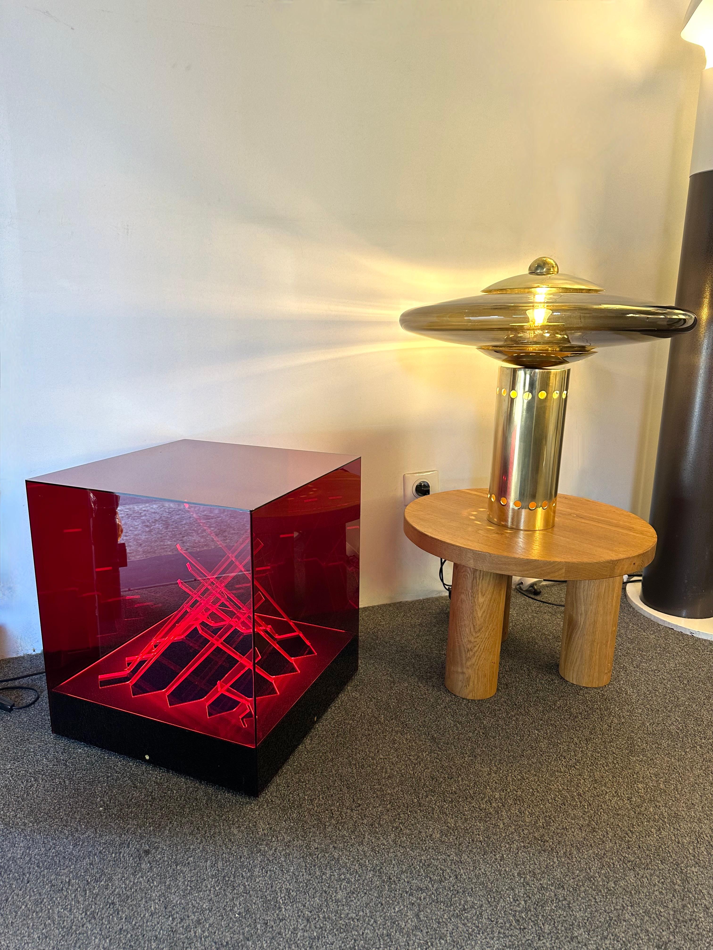 Mid-Century Modern Lamp Sculpture Cinetic Cubo Di Teo Plexiglass by James Riviere, Italy, 1970s For Sale