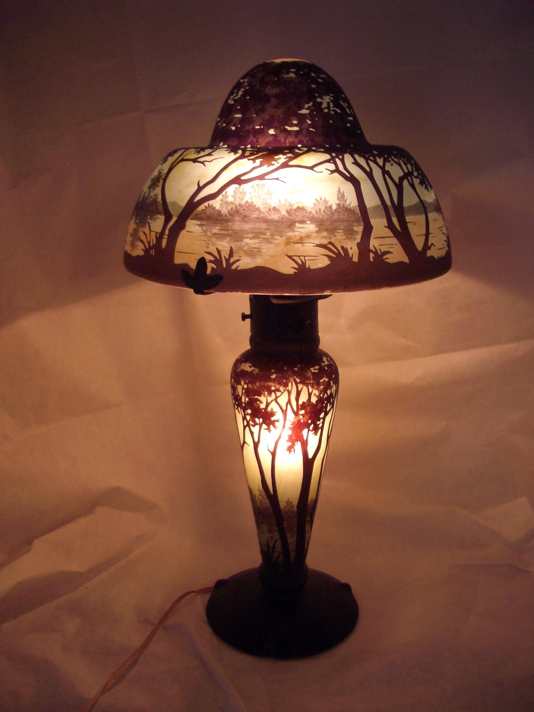Glass Lamp, Sign: Daum Nancy, France, Style: Jugendstil, Art Nouveau, Liberty, 1904 For Sale