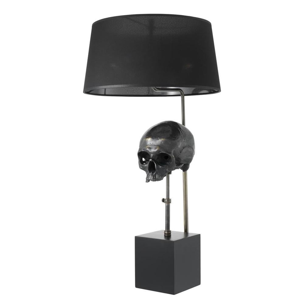 Indian Lamp Skull in Brass with Black Transparent Shade and Skull on Base