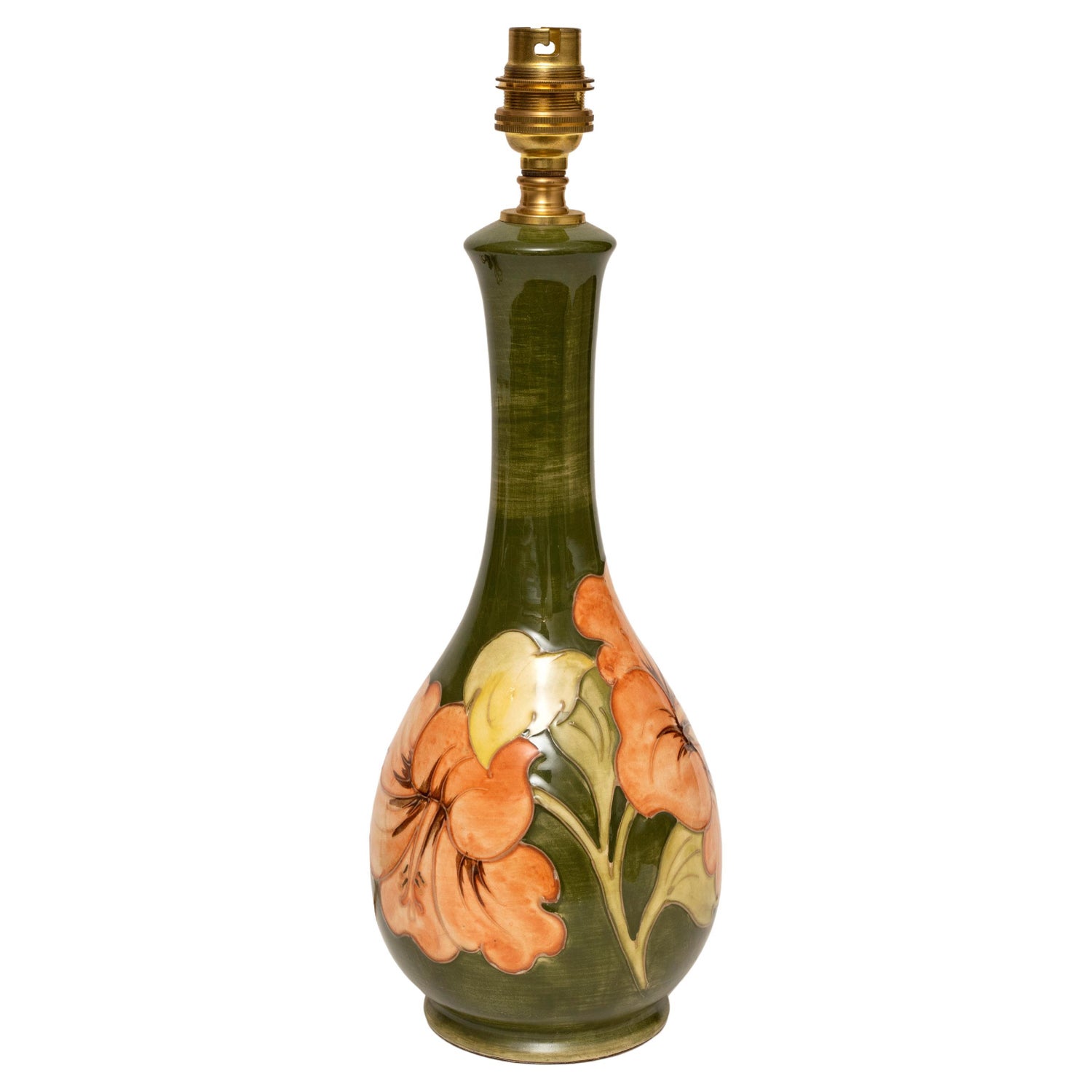 Lamp Table Bottle Moorcroft Hibiscus Flower Green Coral Cream