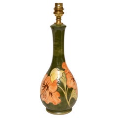 Lamp Table Bottle Moorcroft Hibiscus Flower Green Coral Cream