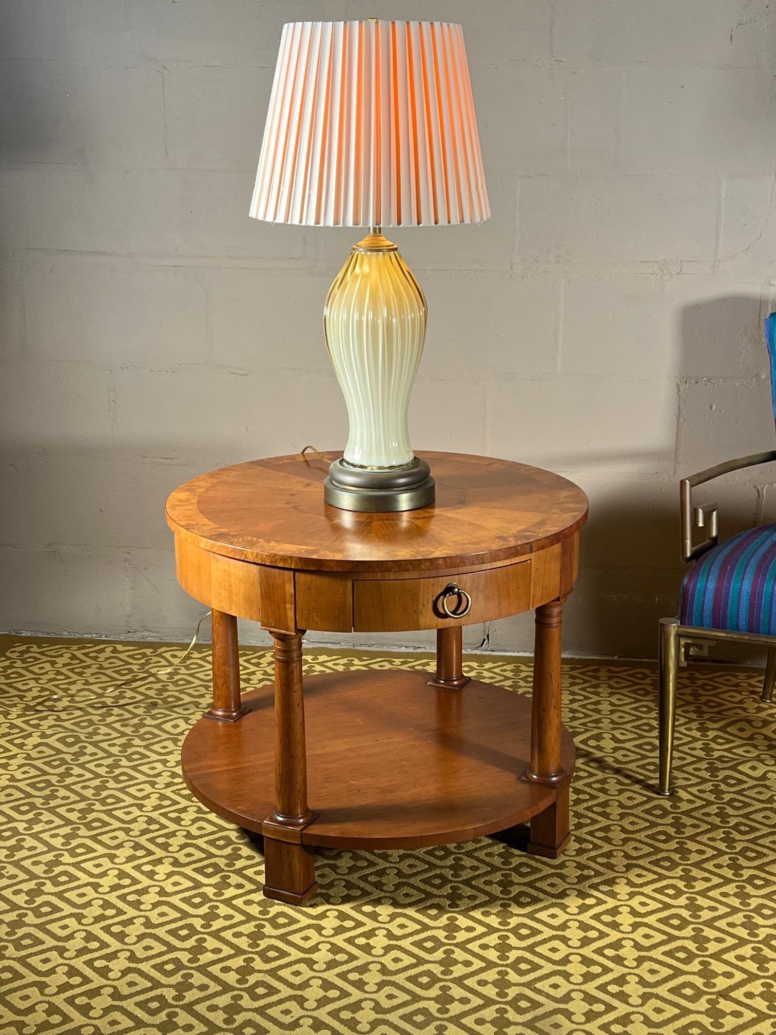 Empire Lamp Table By Baker With Walnut Sunburst Top