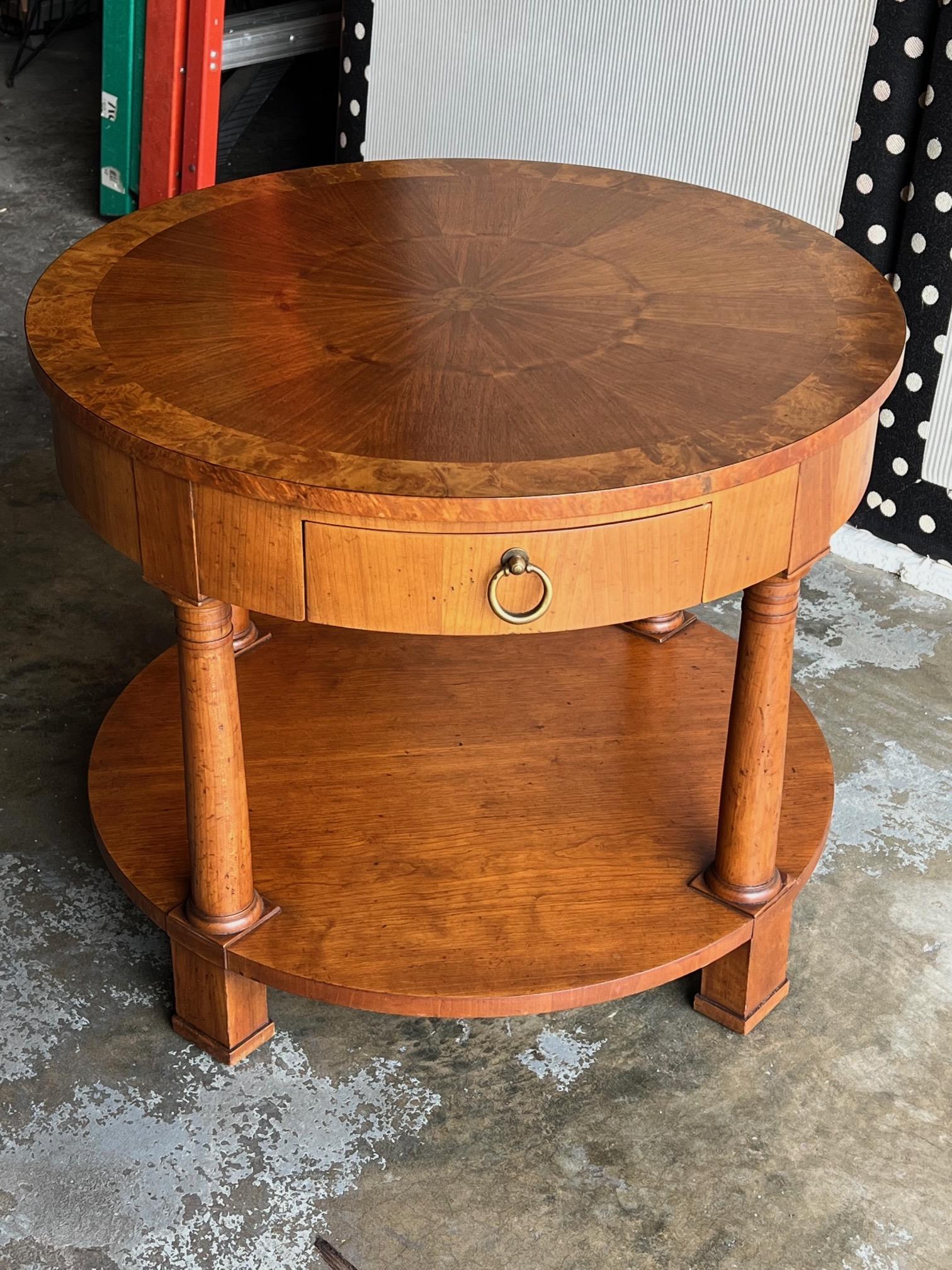 Late 20th Century Lamp Table By Baker With Walnut Sunburst Top