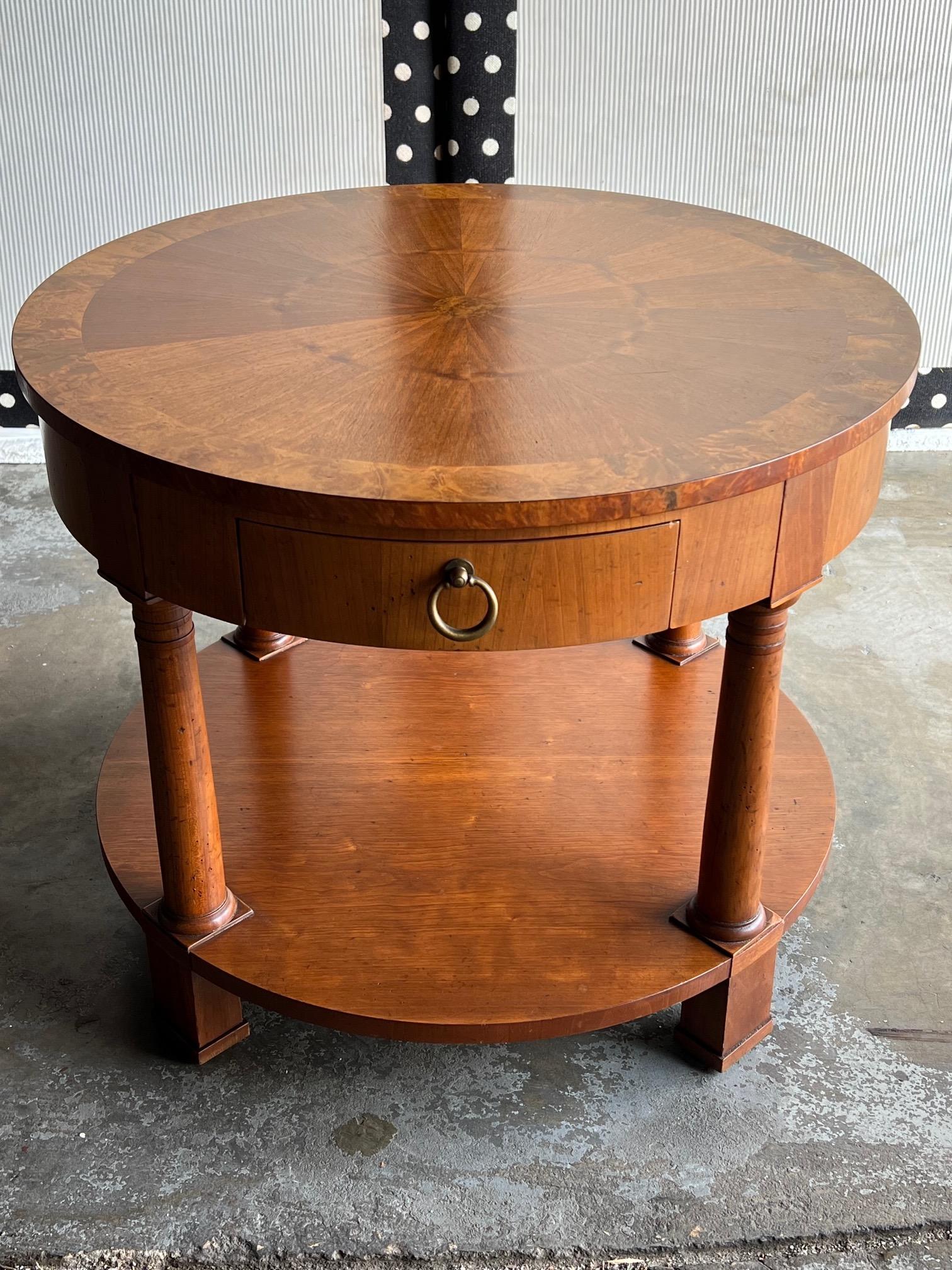 Cherry Lamp Table By Baker With Walnut Sunburst Top
