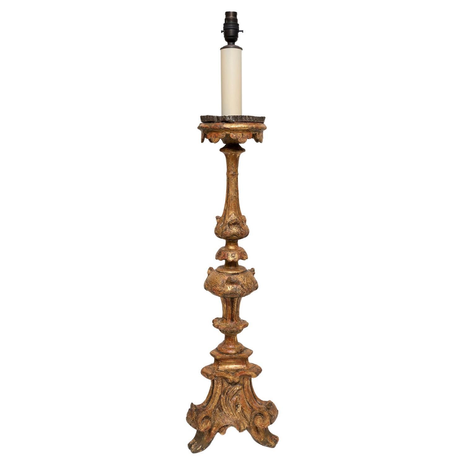 Lamp Table Candlestick Gilded Italian Triform Height to Top of Fitting