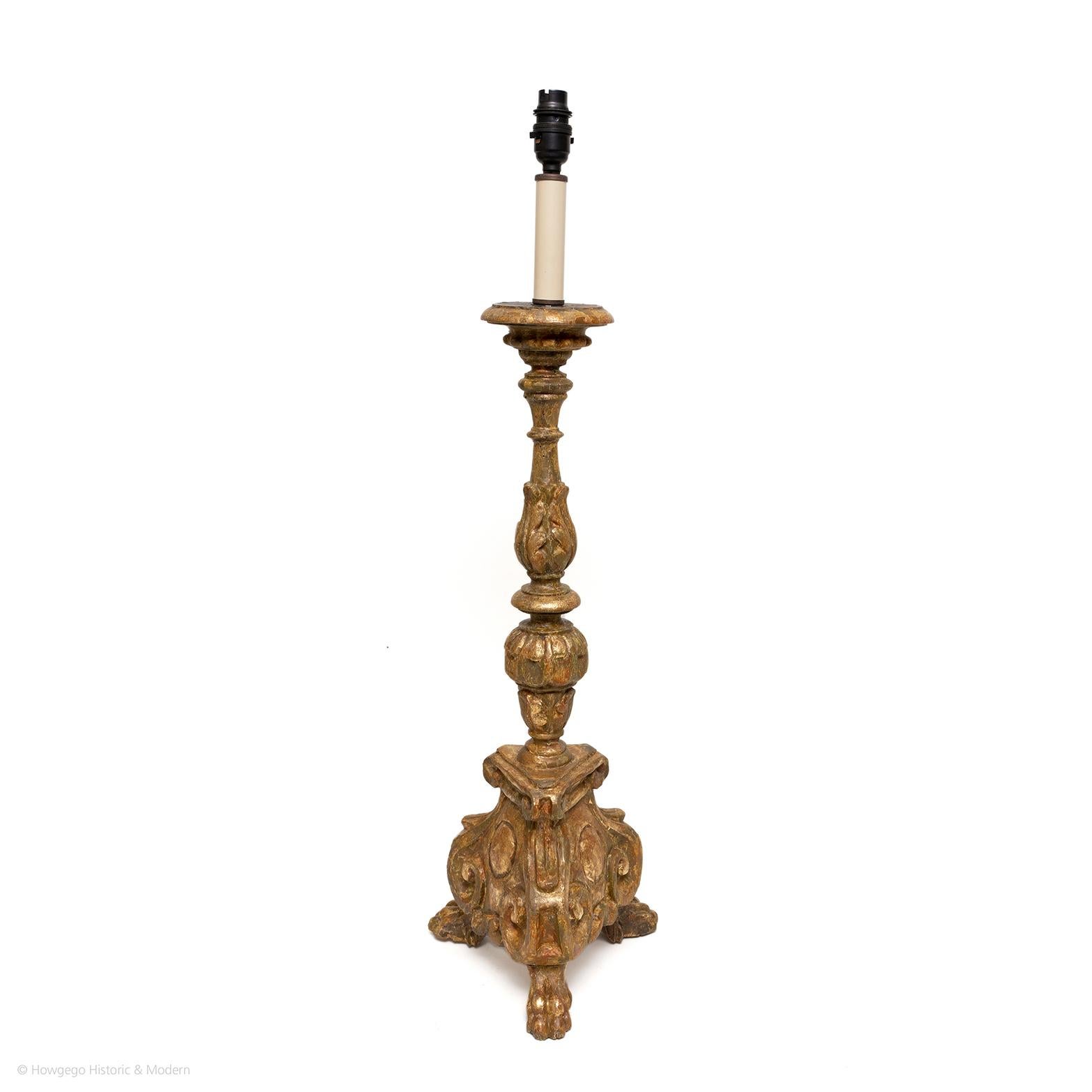 Tischlampe Kerzenleuchter Vergoldet 18. Jahrhundert Barock Italienisch 81cm 32