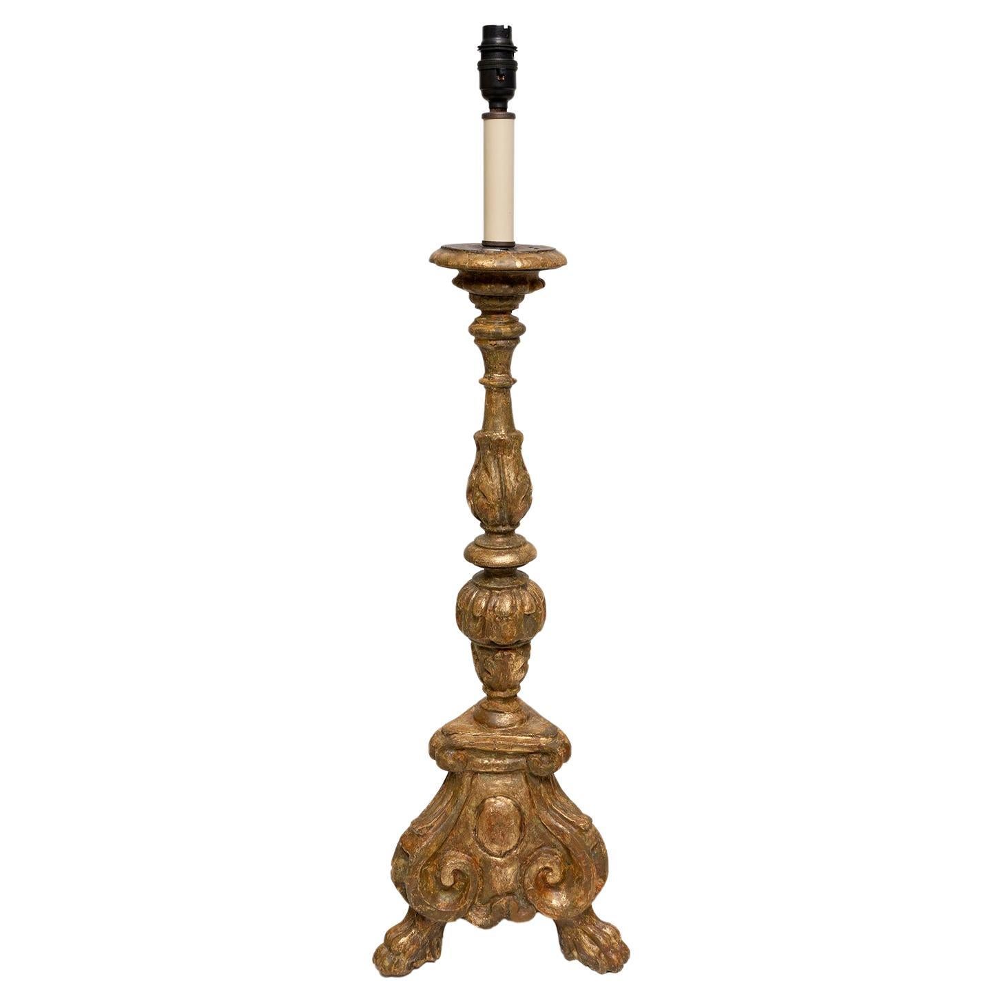 Table Lamp Candlestick Gilded 18th Century Baroque Italian 81cm 32" high For Sale