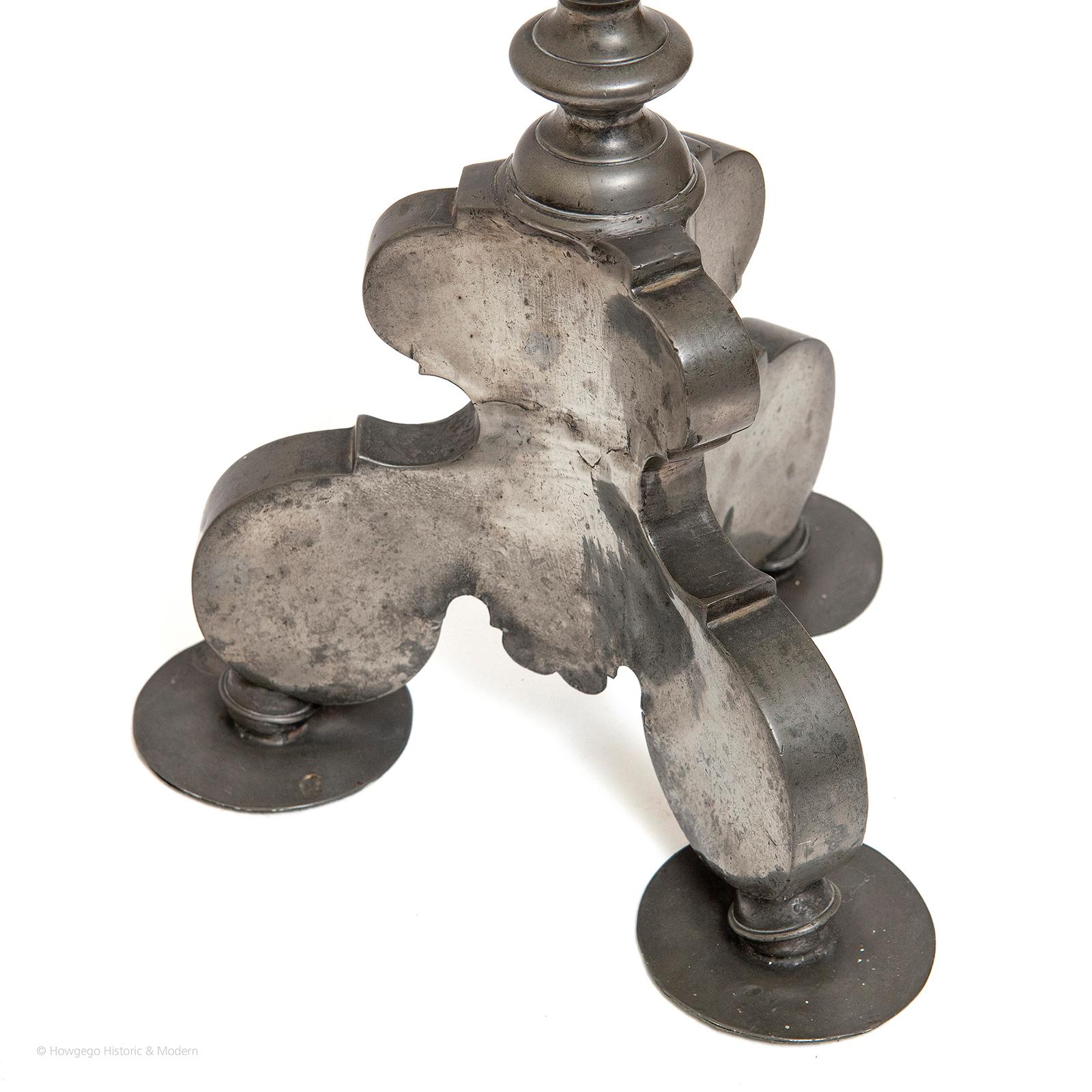 French Lamp Table Candlestick Pewter 17th Century Baroque For Sale