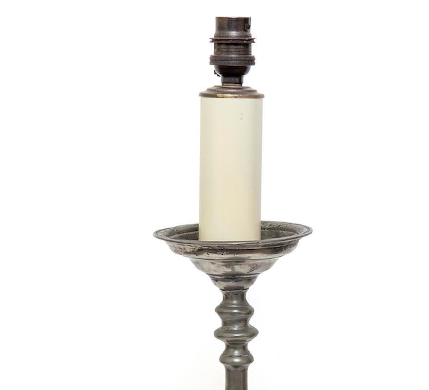 Lamp Table Candlestick Pewter 17th Century Baroque In Good Condition For Sale In BUNGAY, SUFFOLK
