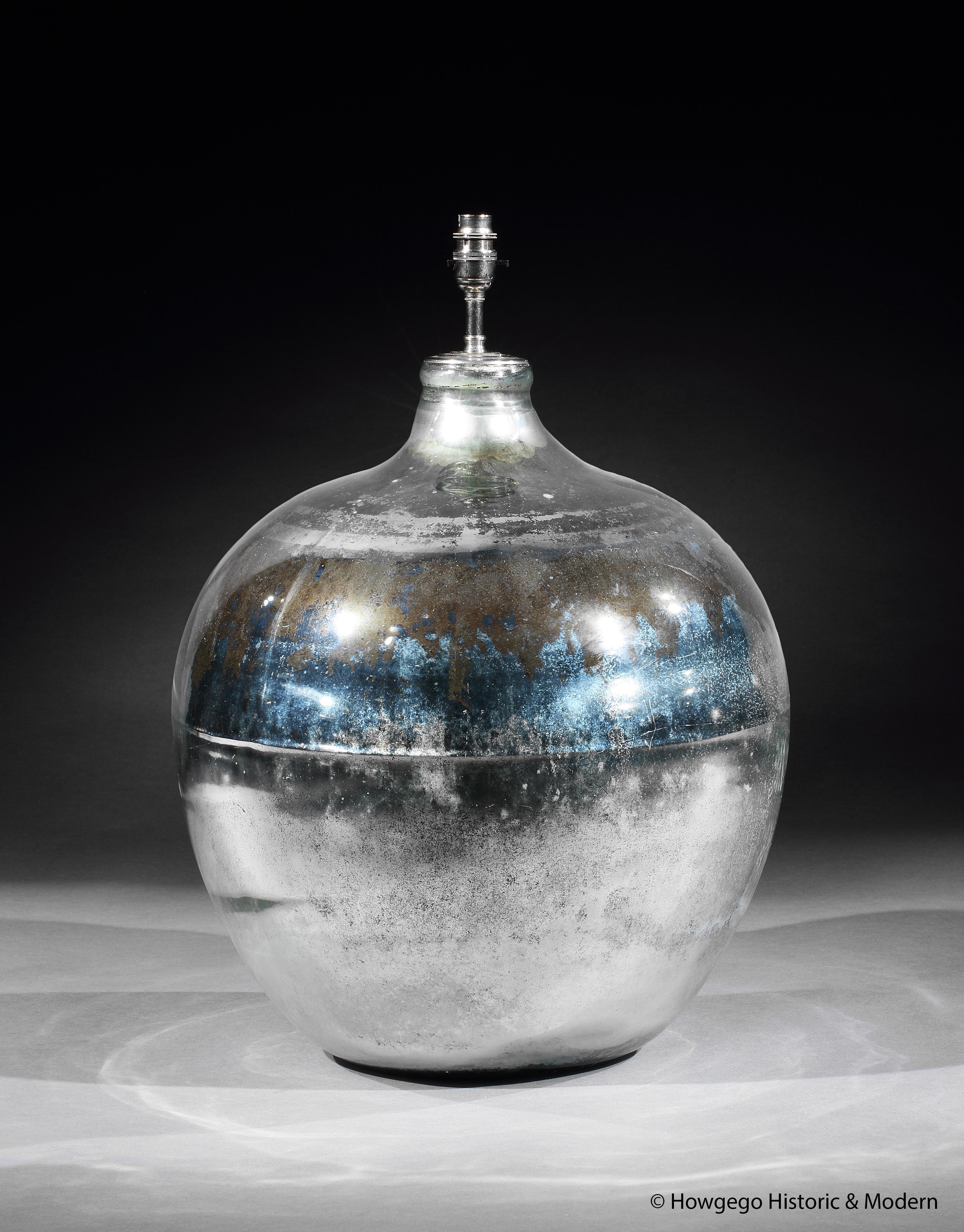 Massive, Late-19th century, French, silvered carboy glass table lamp

- Unique and individual conversation table lamp
- Massive size, the carboy 54