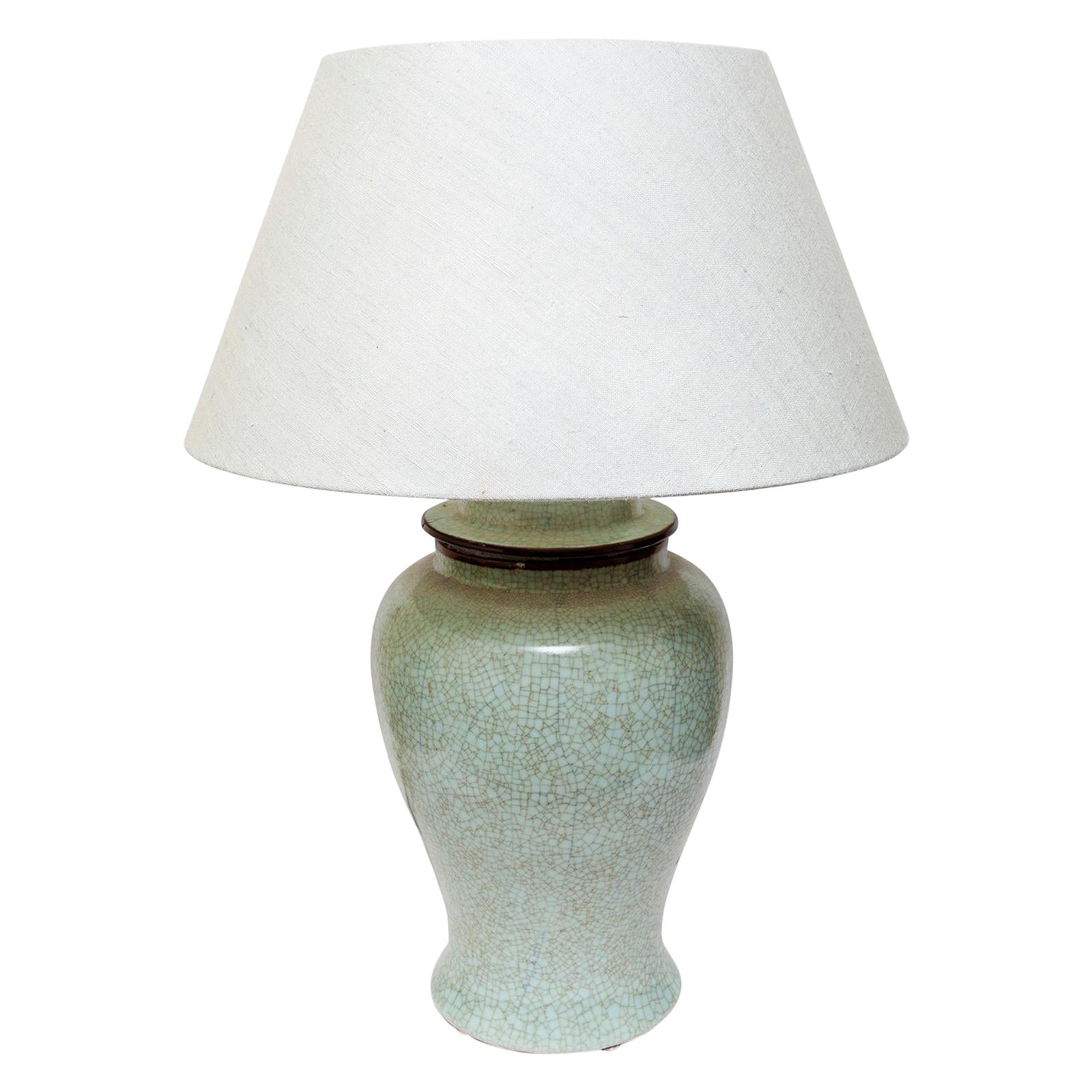 Lampada da tavolo Vaso Celadon con coperchio Paralume cinese personalizzato