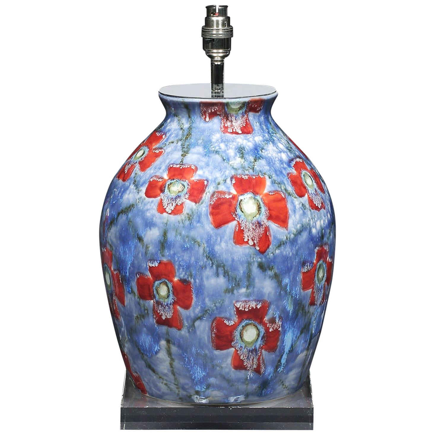 Lamp Table Cobridge Poppy and Ice Wildflower Vase Blue Red Green White For Sale