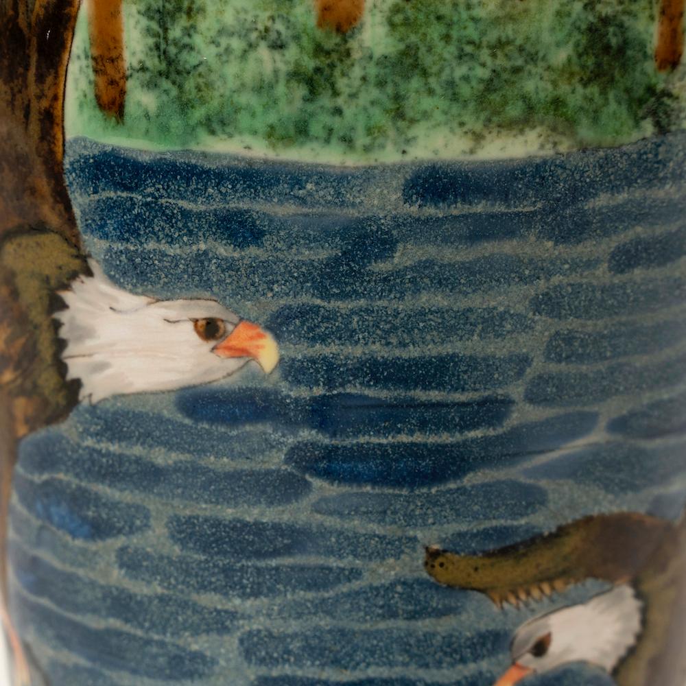Lamp Table Cobridge Stoneware Eagles Catching Fish Owl Narrative In Excellent Condition For Sale In BUNGAY, SUFFOLK