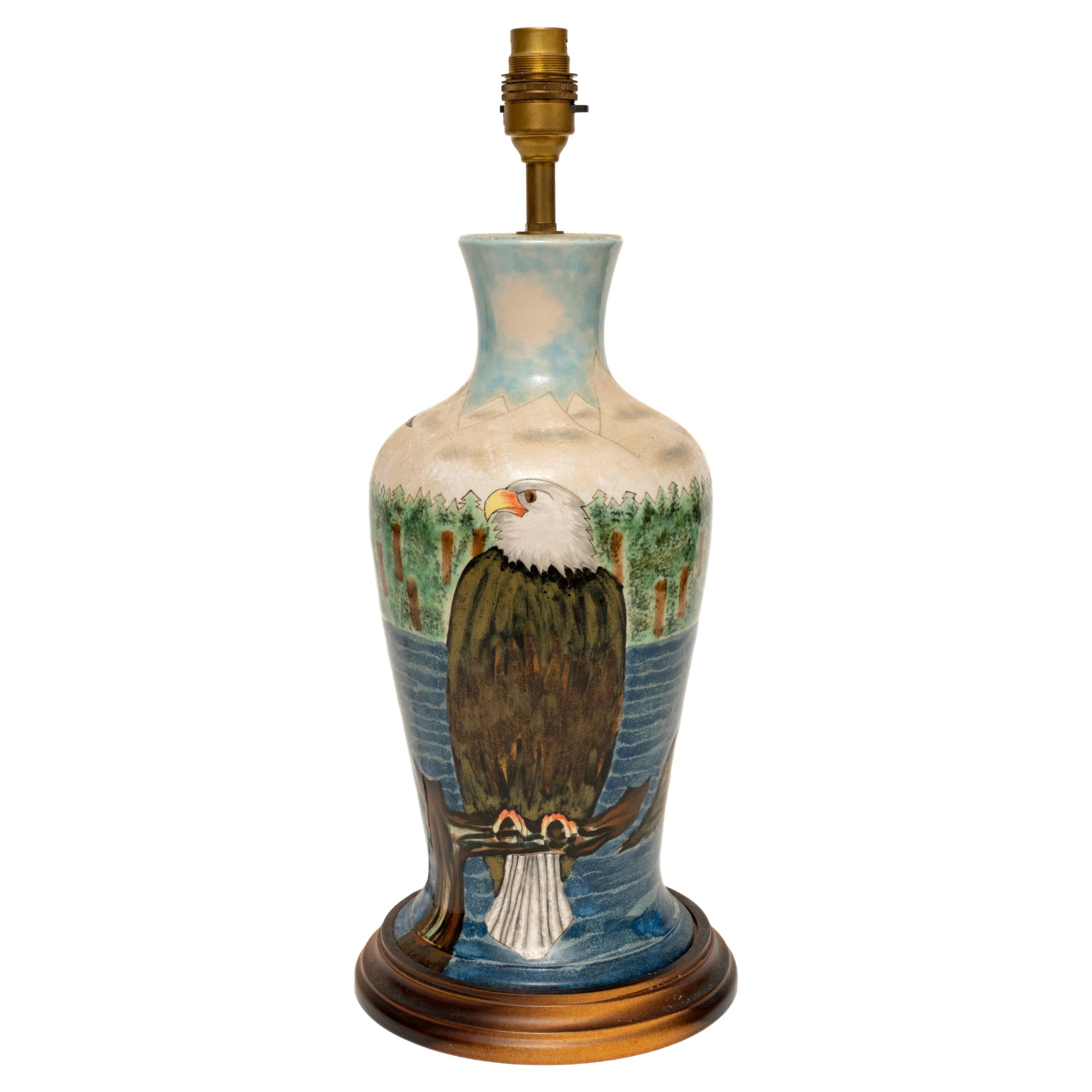 Lamp Table Cobridge Stoneware Eagles Catching Fish Owl Narrative For Sale