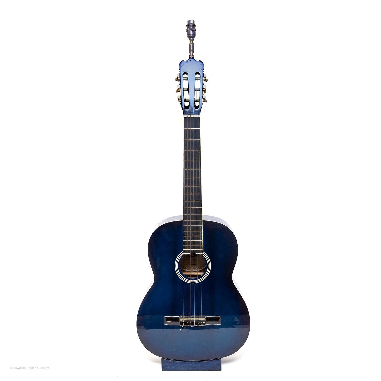 Ashton, CG44TBB vintage, blue with off-white detailing, classical, acoustic guitar upcycled into a table lamp, 34