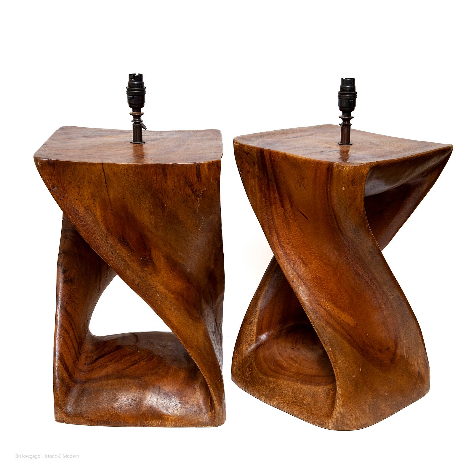 Mid-Century Modern lamp table hardwood carved sculpture 21
