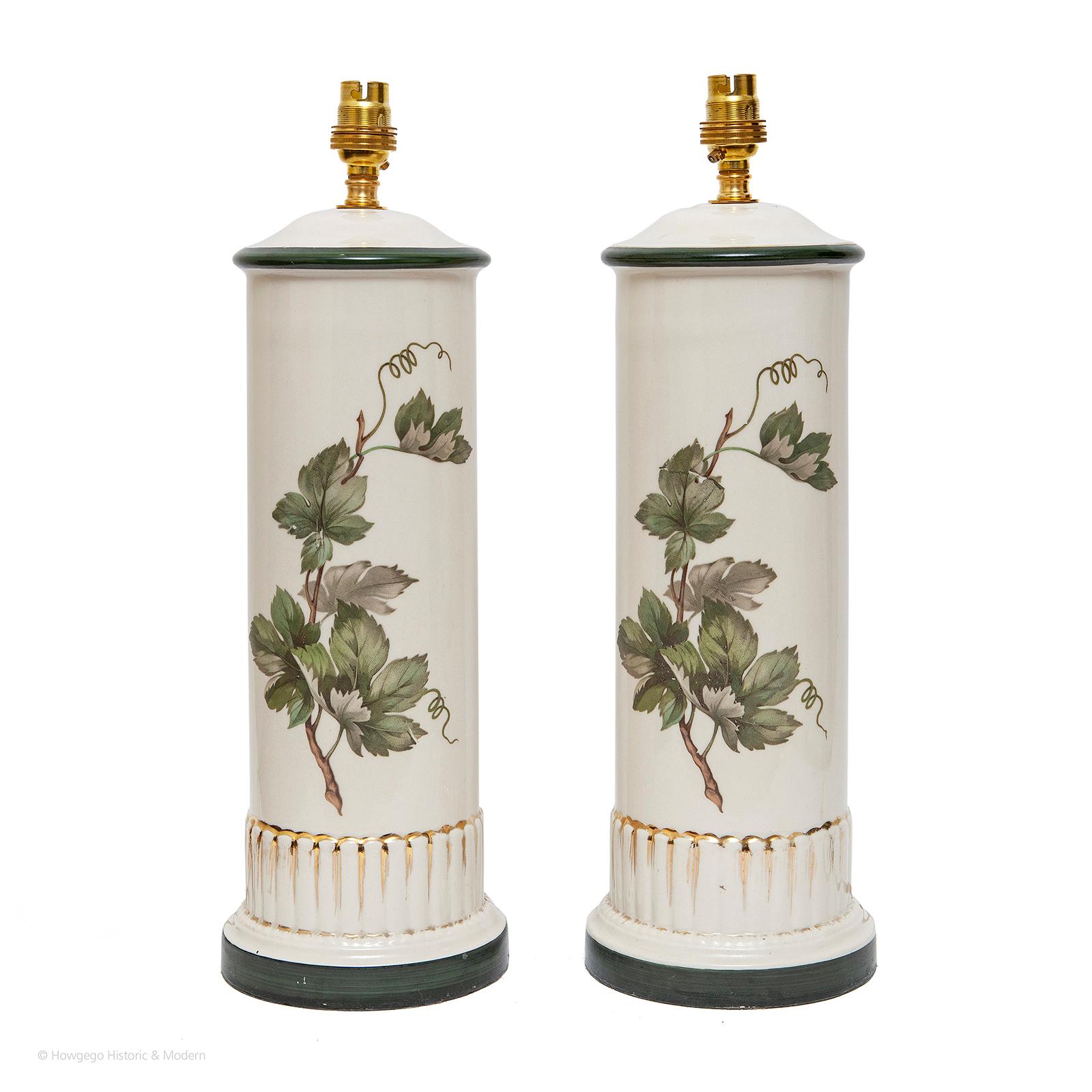 These lamps have a naturalistic aesthetic and the trailing stems are light and delicate.

The reeding and gilding create a formality within the column.

The conversion is recent so it conforms to UK PAT Electrical standards.

Height to top of