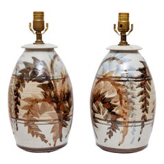 Tisch-Lampen-Tisch, Paar, naturalistisches Blatt, braun, beige und blau