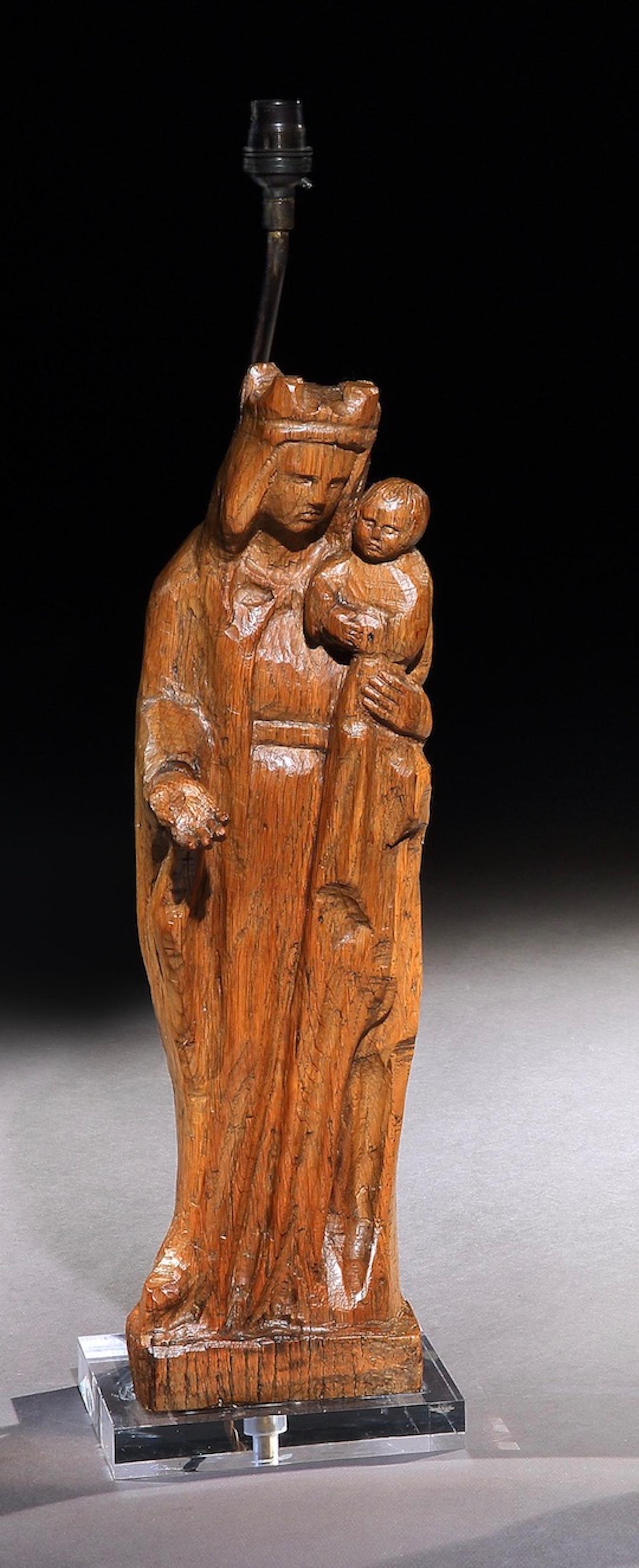 A Mother & Child, Naïve, Baroque, oak, sculpture, upcycled into a 25” high, table lamp

- Unusual statement & conversation piece; introducing an enduring classic theme into the interior
- The mother and child has been a strong symbolic motif of