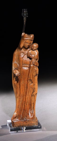 Lampada, Tavolo, Scultura, Oak, Mother & Child, Naïve, Barocco