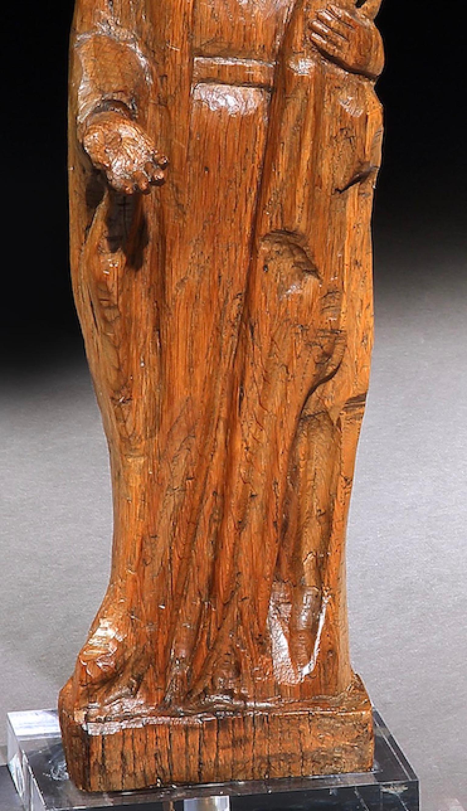 Sculpté Lampe:: Table:: Sculpture:: Chêne:: Mère & Enfant:: Naïf:: Baroque en vente