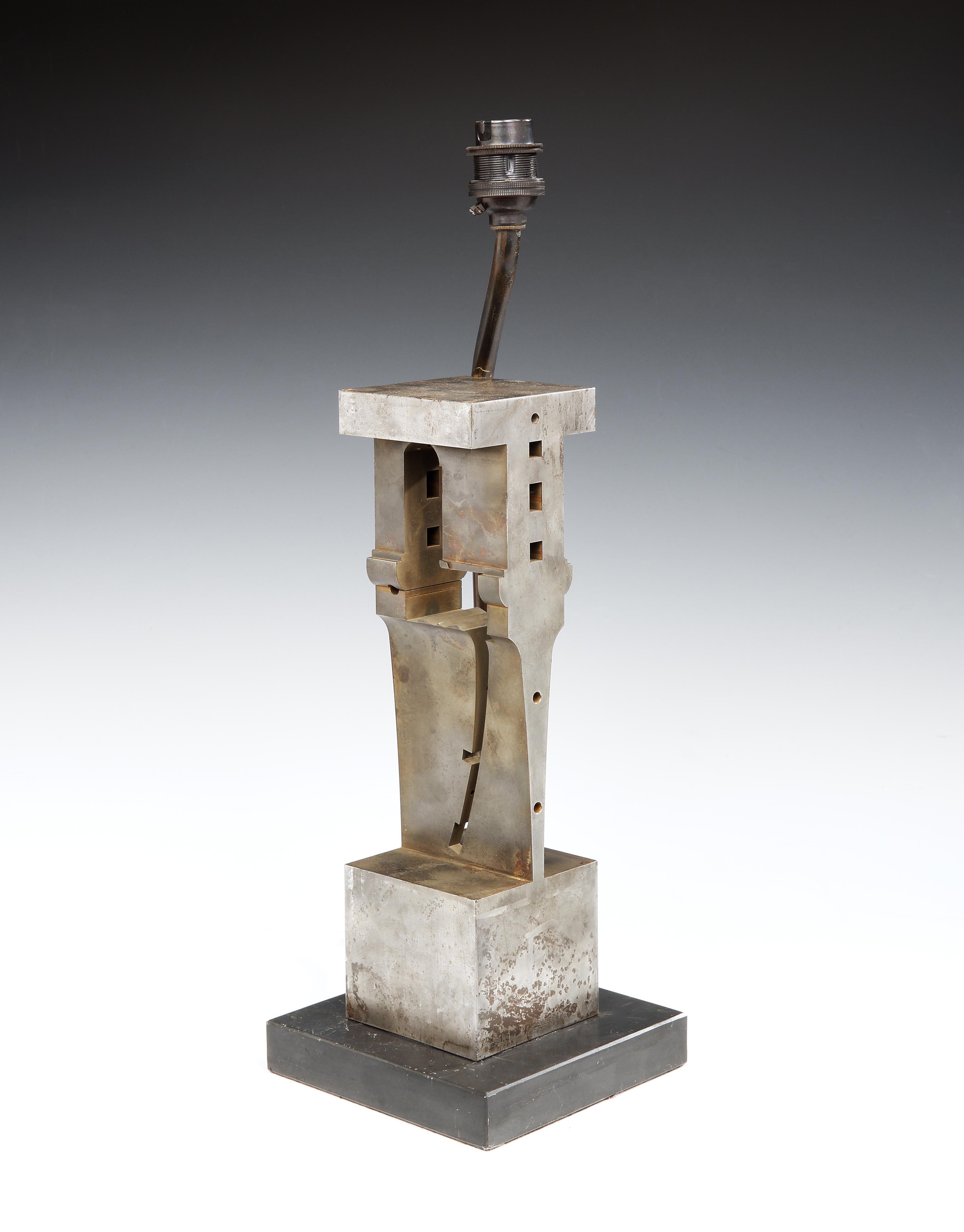 Abstract expressionist, steel, sculpture, Upcycled Into A 16” high table lamp- metal and welder sculptors rose to prominence after WWII, following Julio González and Pablo Picasso and by the 1960s abstract expressionism, predominated. 
- The strong