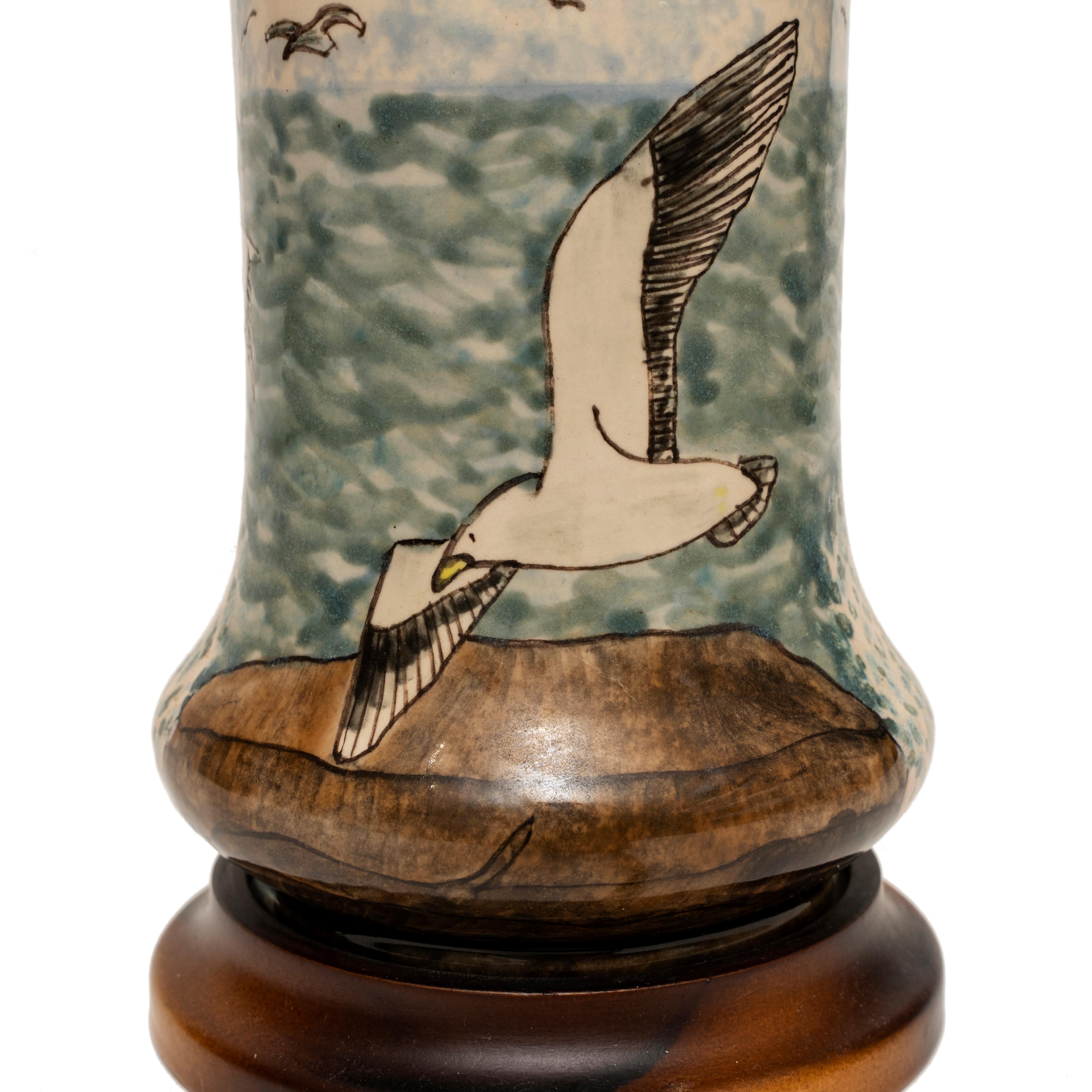 Lamp Table Vase Cobridge Trawler at Sea Seagulls Rock In Excellent Condition For Sale In BUNGAY, SUFFOLK