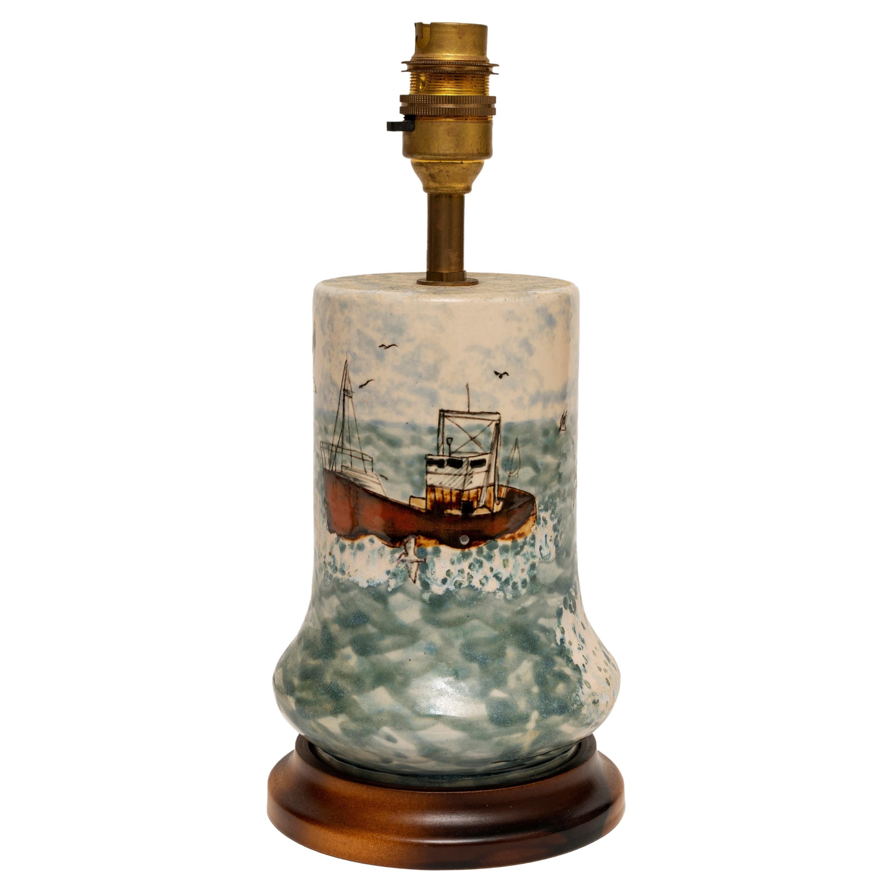 Lamp Table Vase Cobridge Trawler at Sea Seagulls Rock For Sale