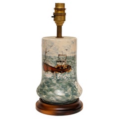 Vintage Lamp Table Vase Cobridge Trawler at Sea Seagulls Rock