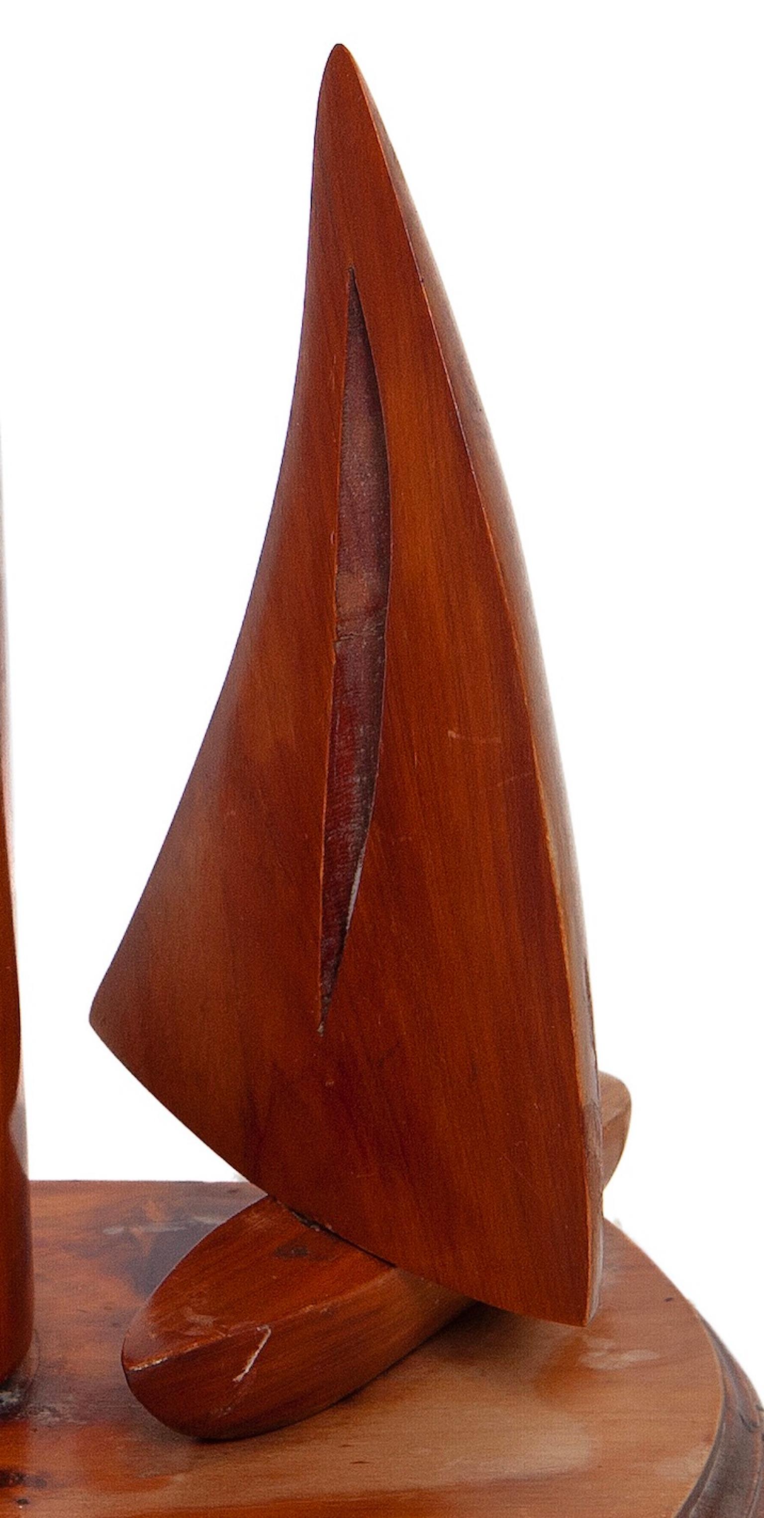 Hand-Carved lamp table yewwood racing yachts pair 13