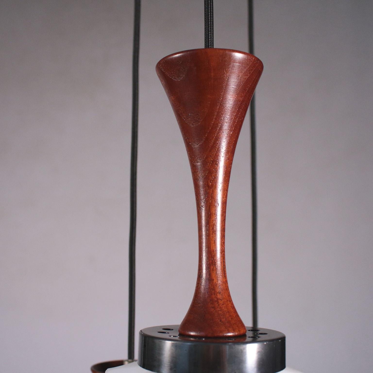 Lamp, Teak Metal and Opaline Glass, Italy, 1960s In Good Condition In Milano, IT