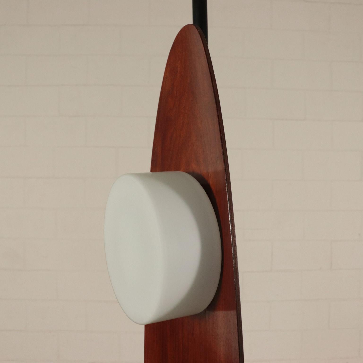 Lamp, Teak Veneer Marble Metal and Opaline Glass, Italy, 1960s In Excellent Condition In Milano, IT