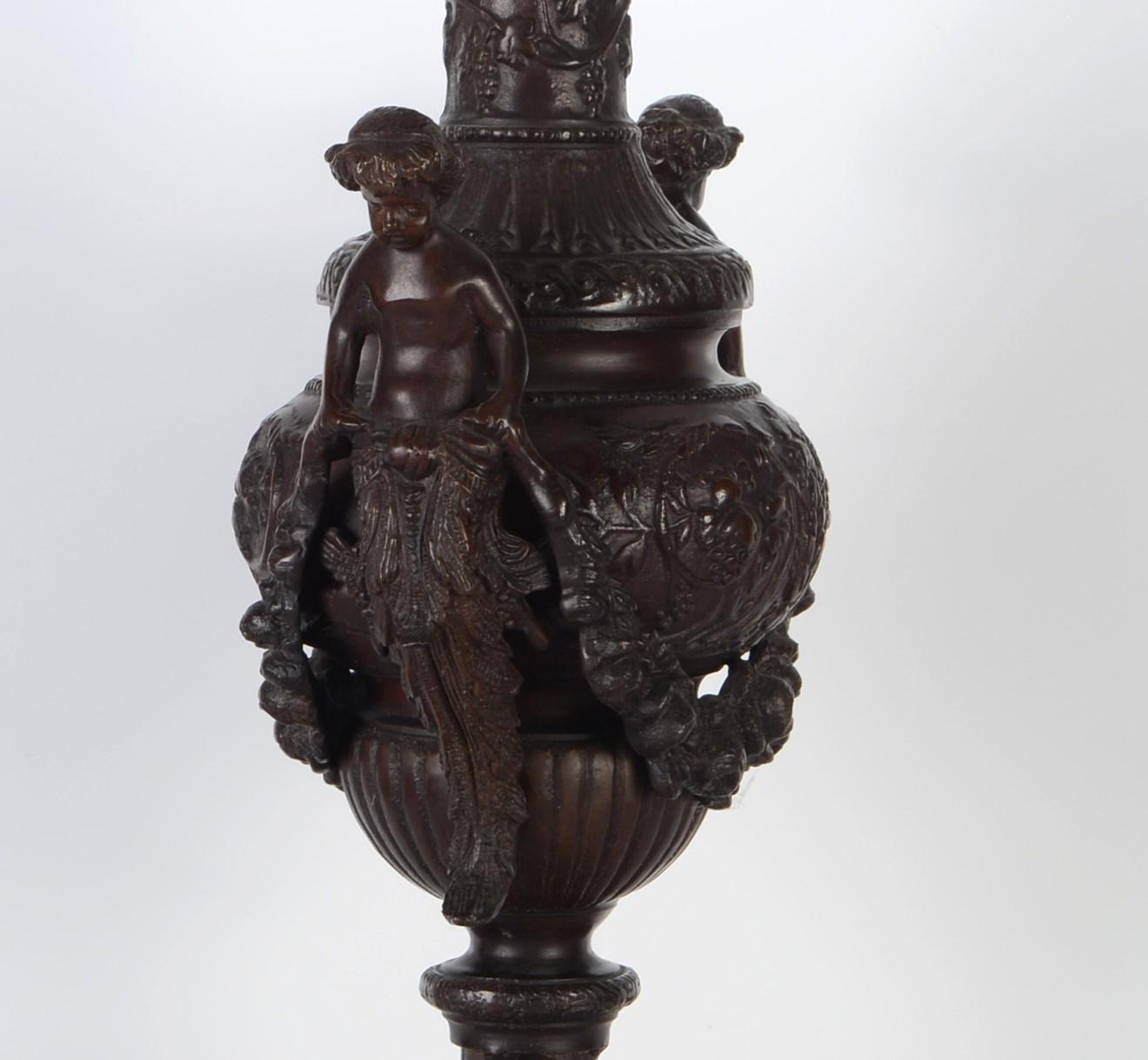 Neoclassical Revival Lamp, Vase and Grotesques, Bronze, Marble, No Shade Included