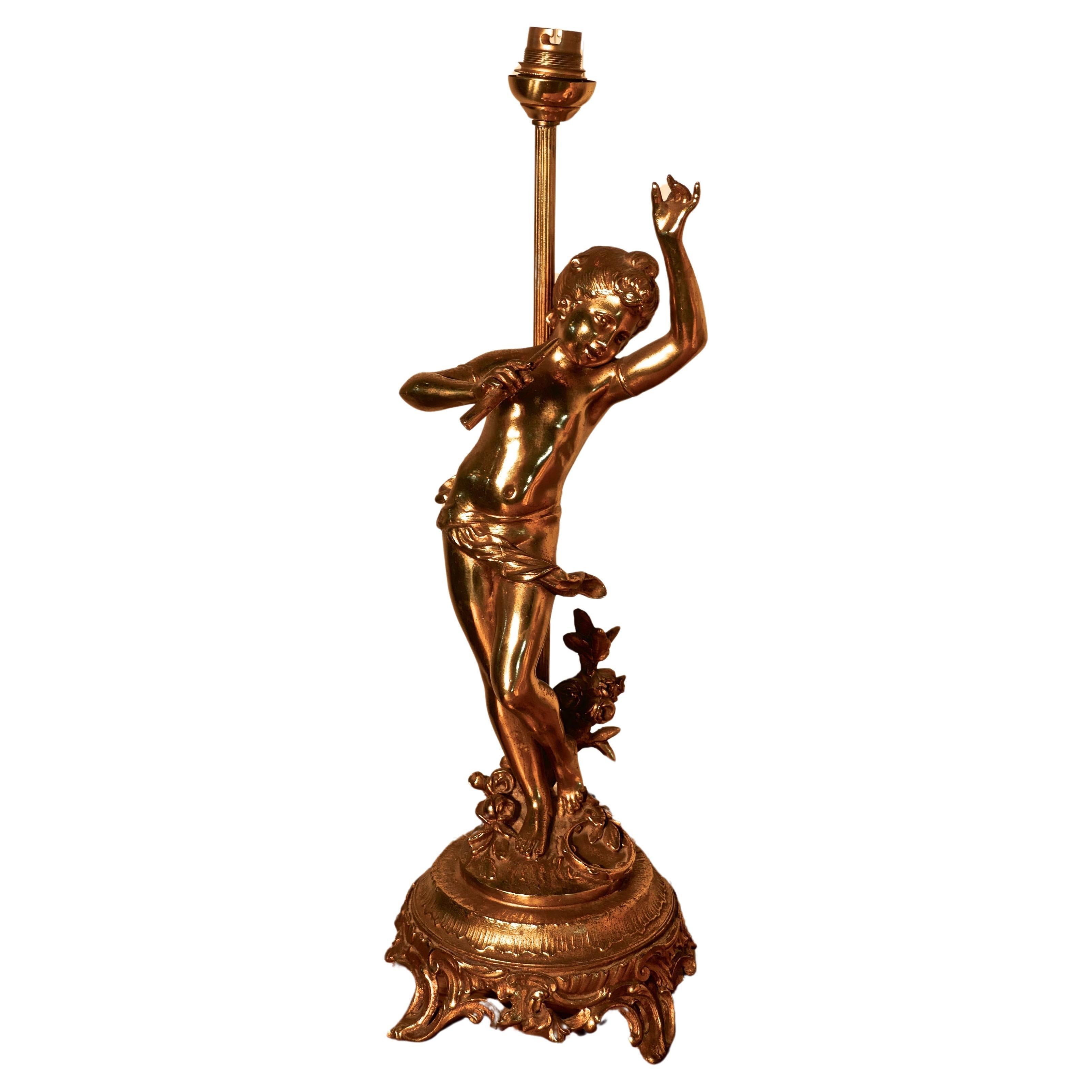 Lamp with a Dancing Cherub or French Brass Musician   