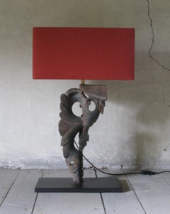 Lamp with Linen Shade, Wooden Lamp, Decorative Lamp, Vintage