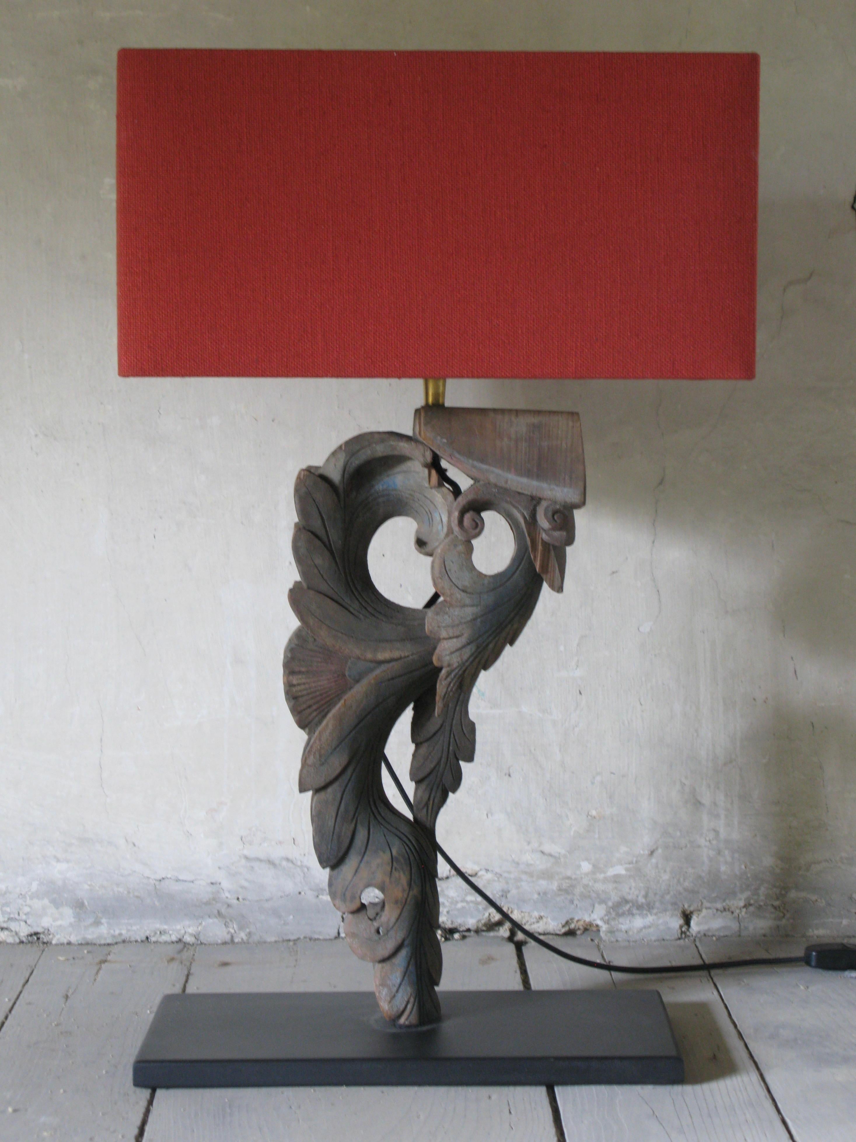 Lamp with Linen Shade, Wooden Lamp, Decorative Lamp, Vintage In Excellent Condition For Sale In South Cotswolds, GB